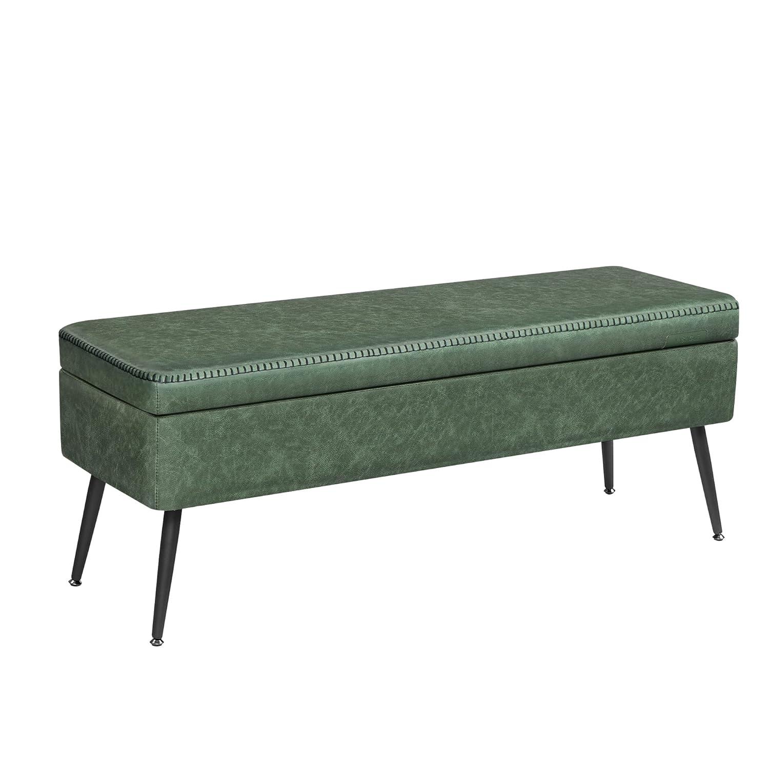 VASAGLE EKHO Collection - Storage Ottoman Bench Leather Entryway Bedroom Bench 15 Gallons for Bedroom Living Room Loads 660 lb Forest Green