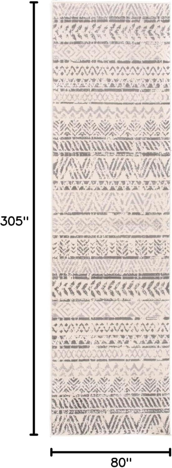 World Rug Gallery Geometric Distressed Bohemian Area Rug - Gray 2'7"x10'