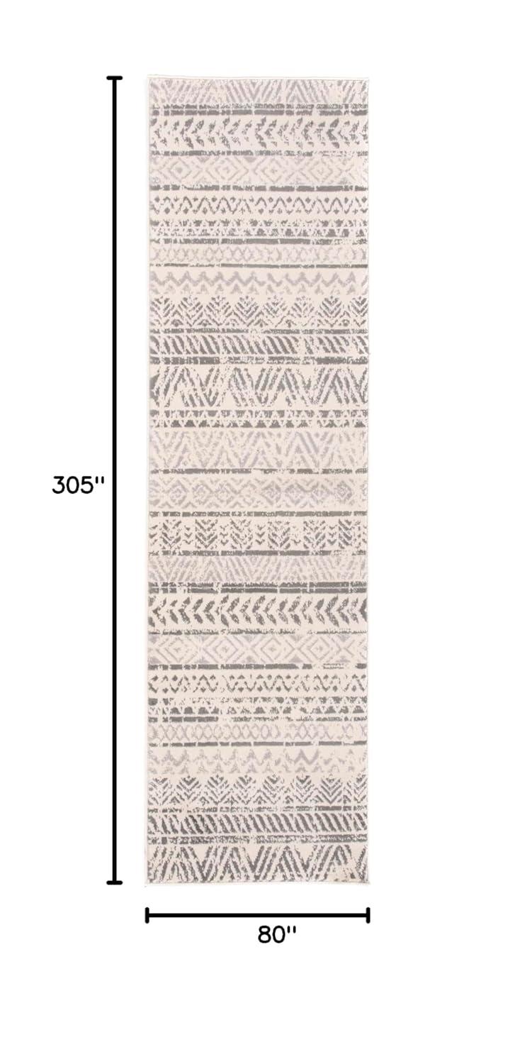 World Rug Gallery Geometric Distressed Bohemian Area Rug - Gray 2'7"x10'