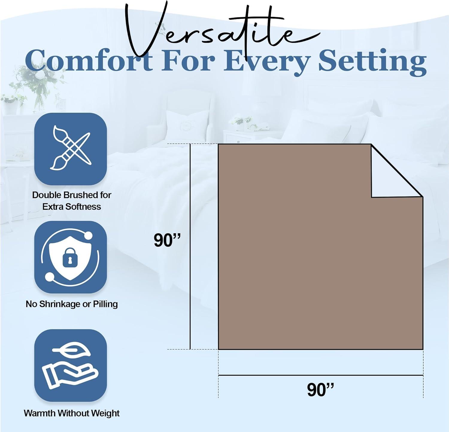 Thermee Micro Flannel Full/Queen Size Blankets, Lightweight All Seasons Cozy Blanket, Throw Blankets for Home and Living Room, Comfy & Soft Blanket for Couch, Machine Wash, No Pilling - Acorn