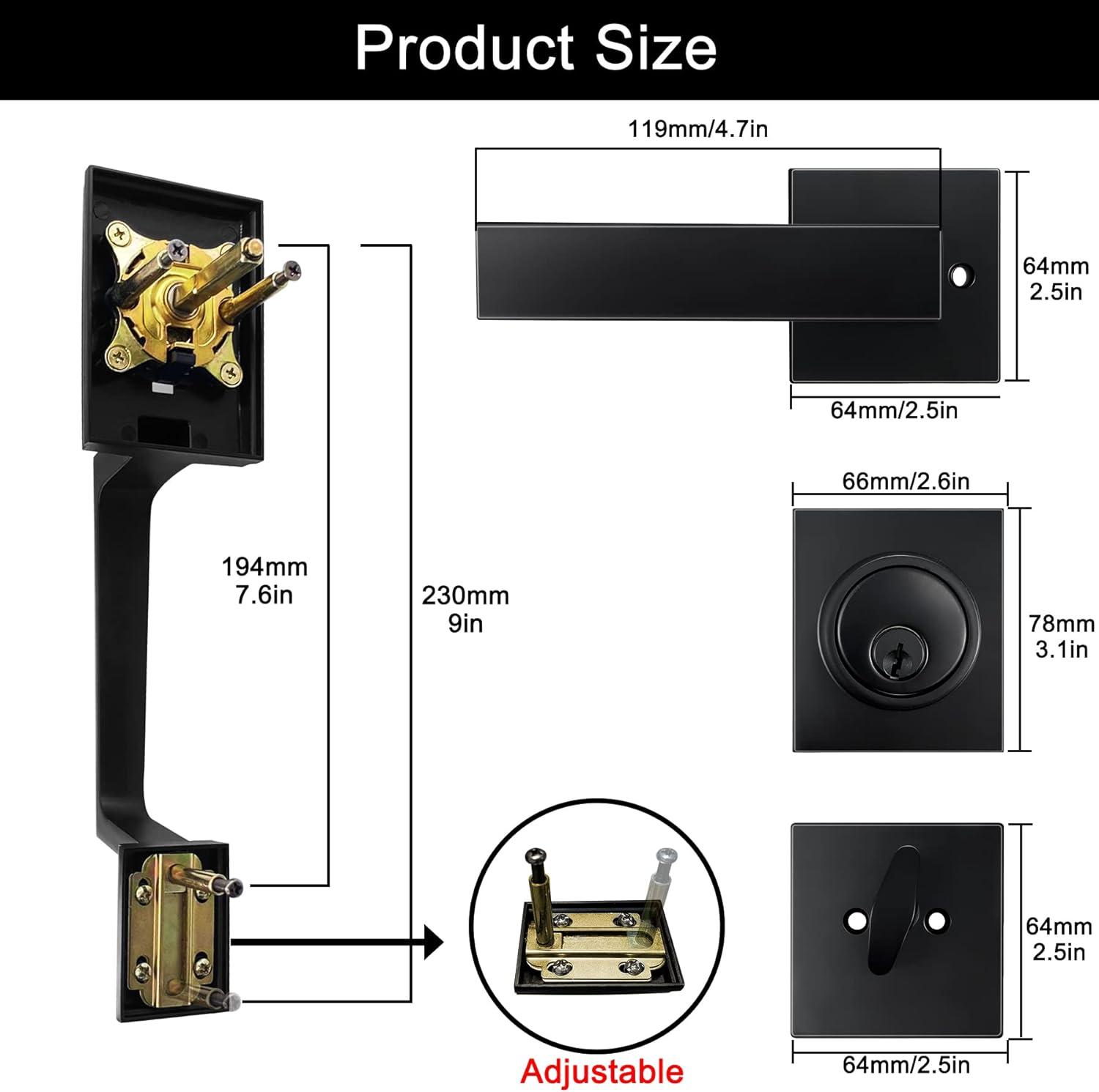 Double Door Handle Set, Matte Black Square Door Lever, Double Front Door Handle Set