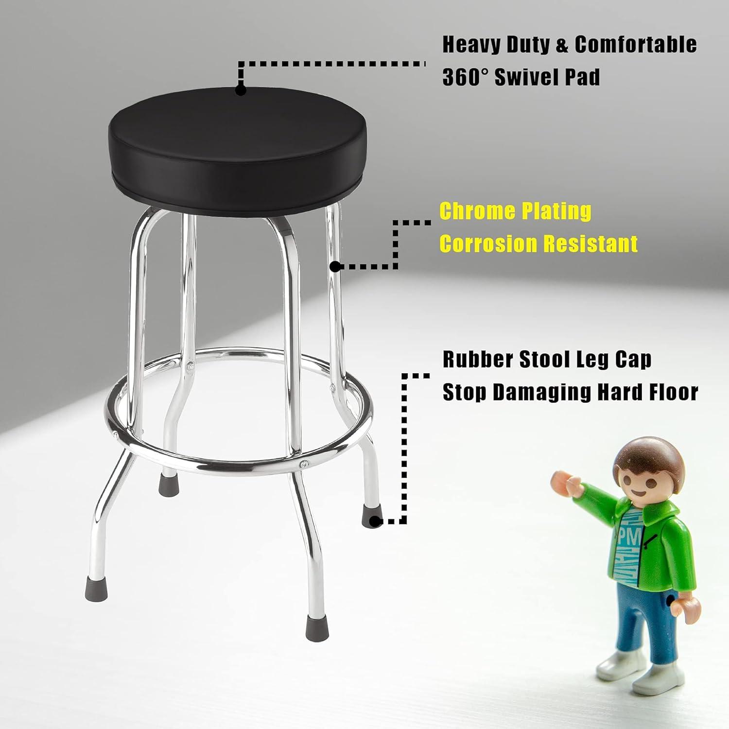 Black Padded Swivel Bar Stool with Chrome Legs