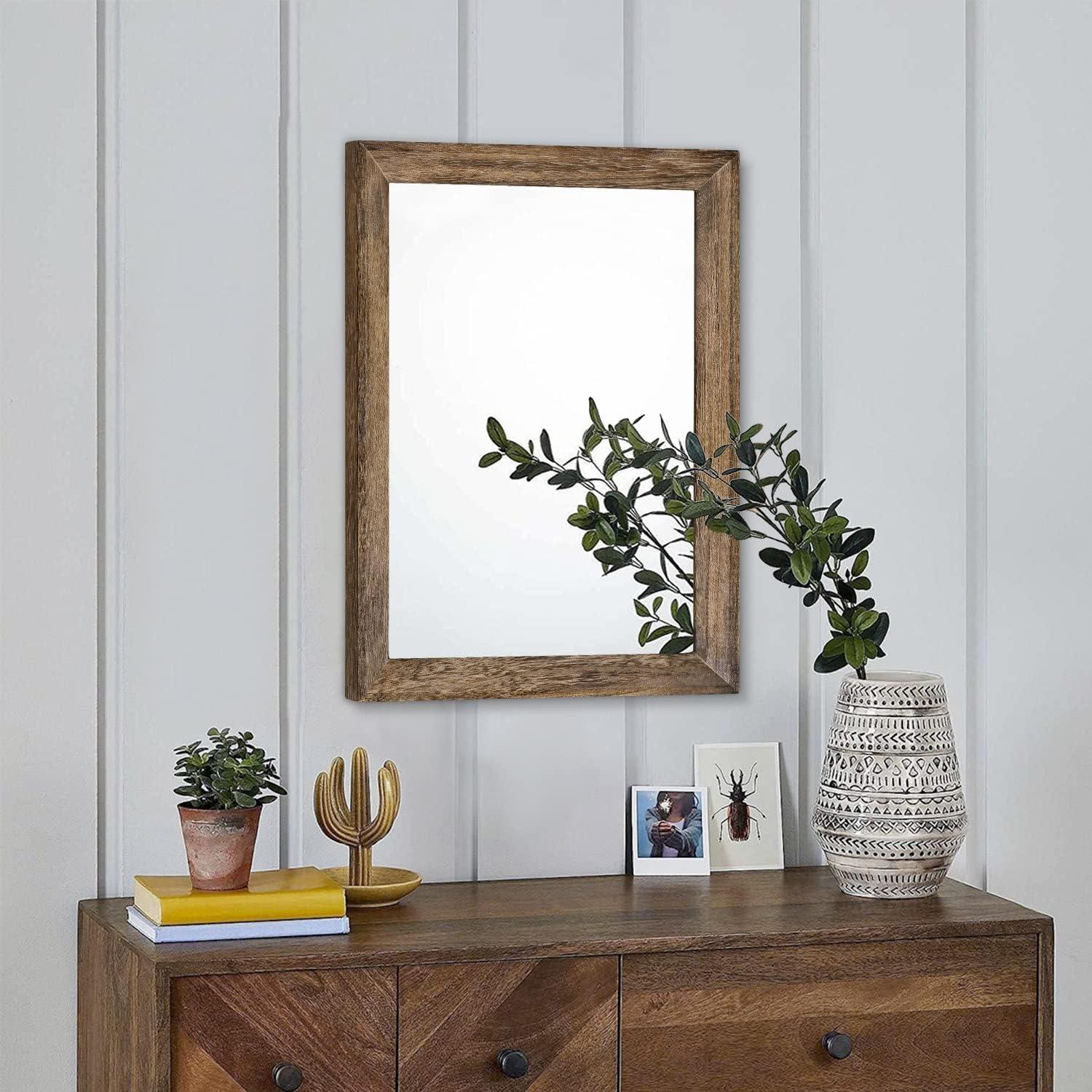 Gimssolj Rustic Wood Rectangle Wall Mirror with Frame