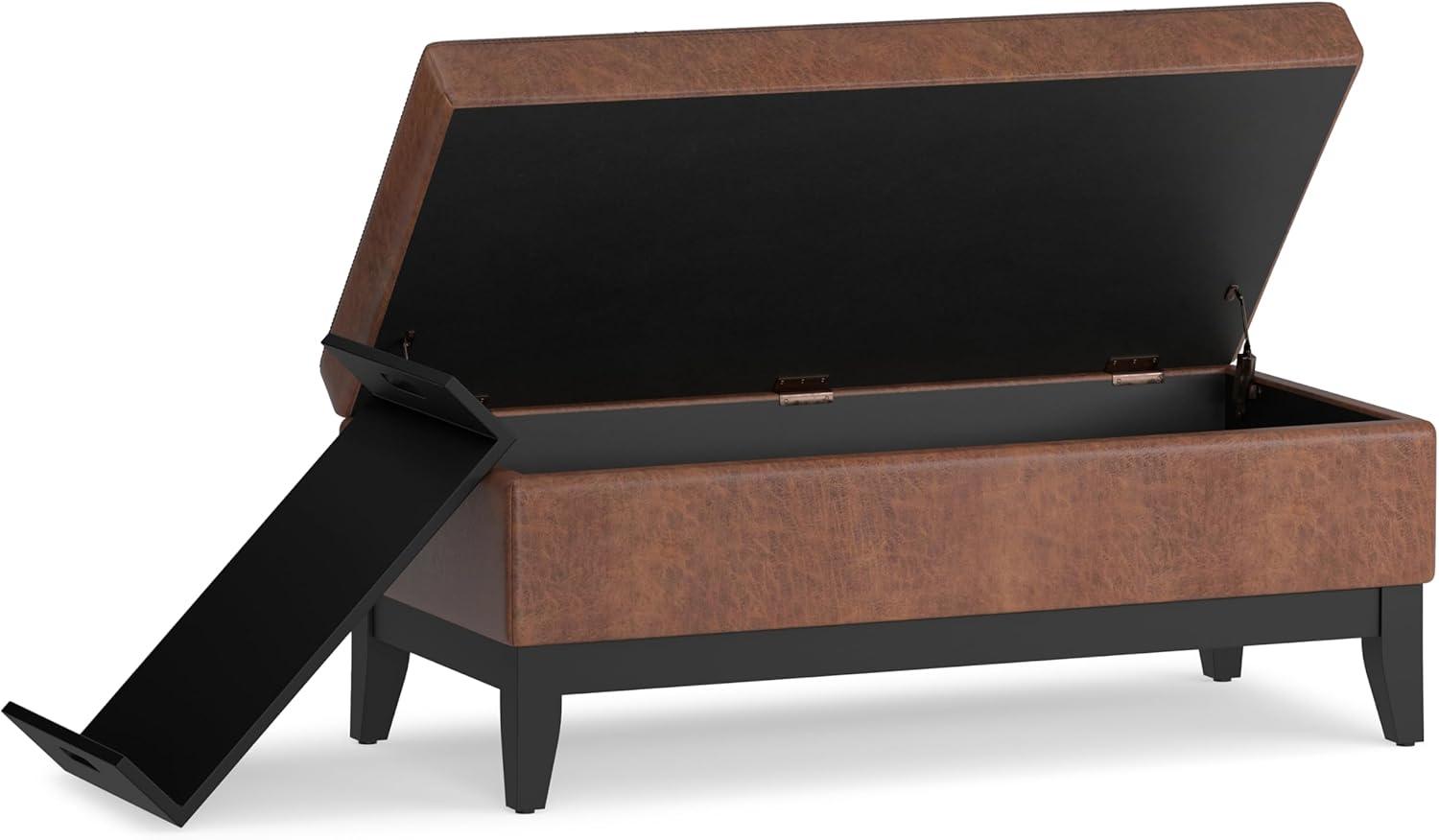 Simpli Home Oregon 42"W Upholstered Storage Ottoman Bench with Lift-Top Lid and Tray