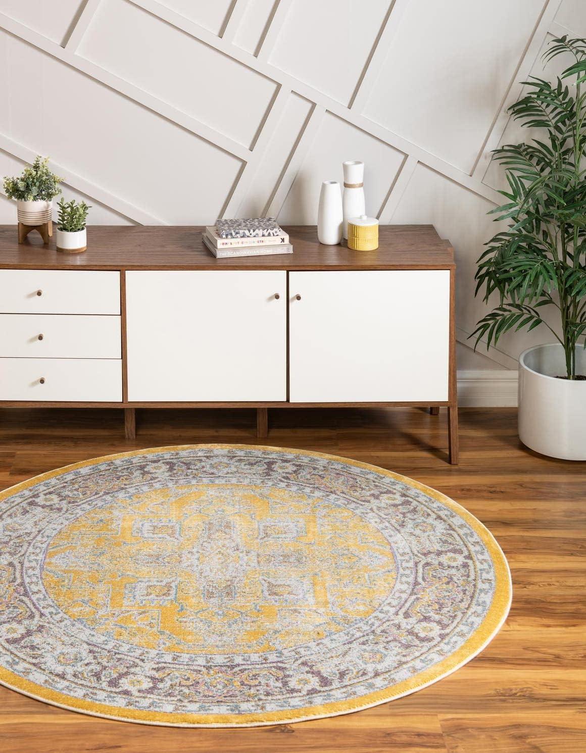 Unique Loom Baracoa Collection Area Rug - Prado (6'  Round Yellow/Ivory)