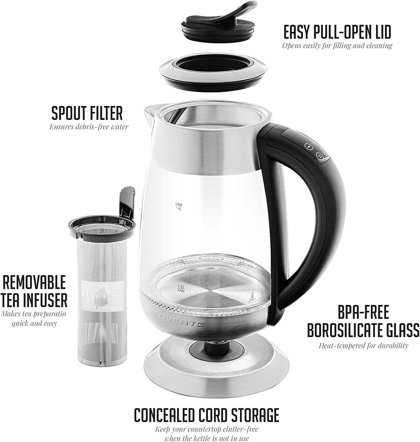 1.8 Liter Silver Glass Electric Kettle with Temperature Control