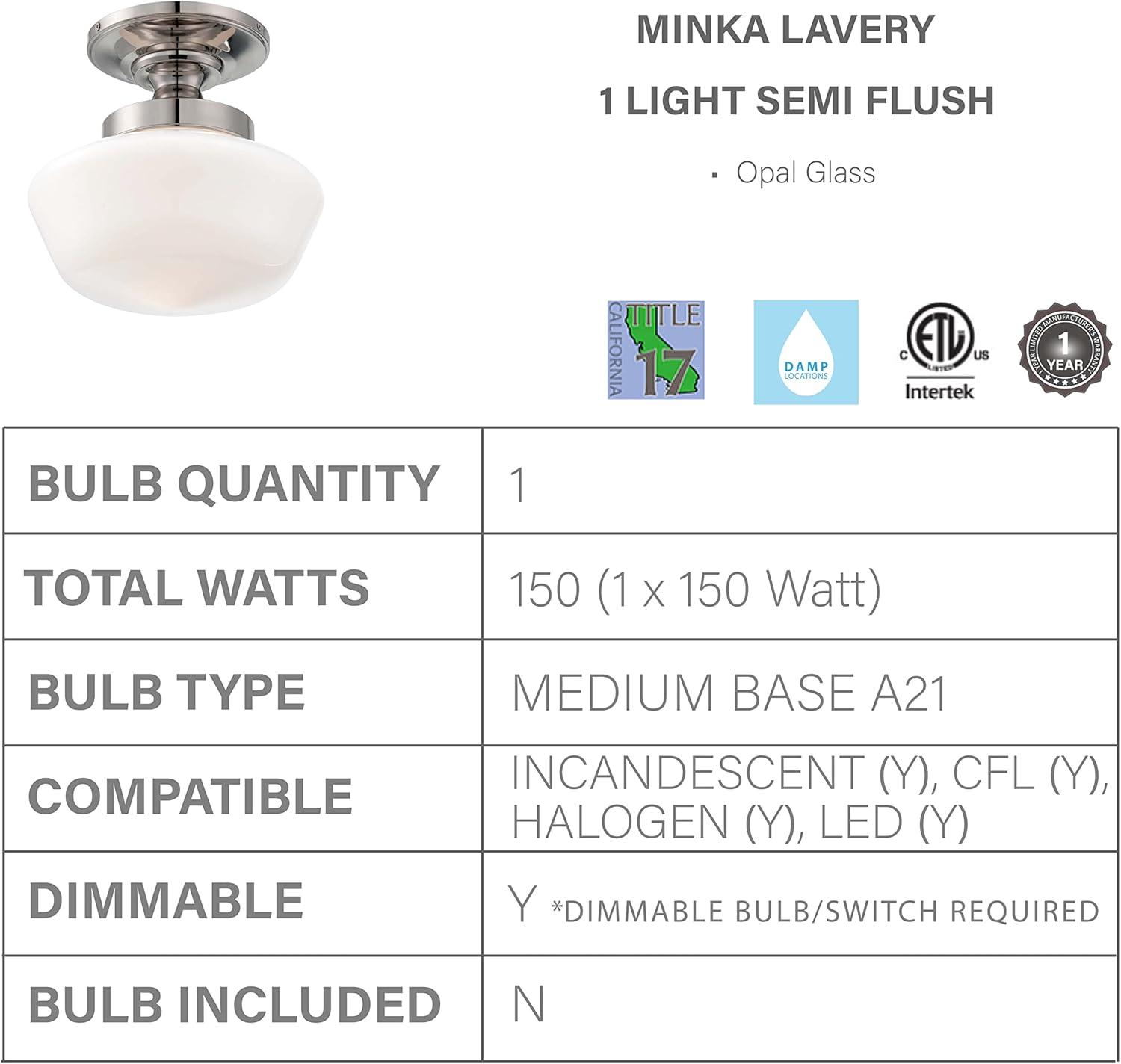 Minka Lavery Schoolhouse Style 12" Wide Polished Nickel Ceiling Light