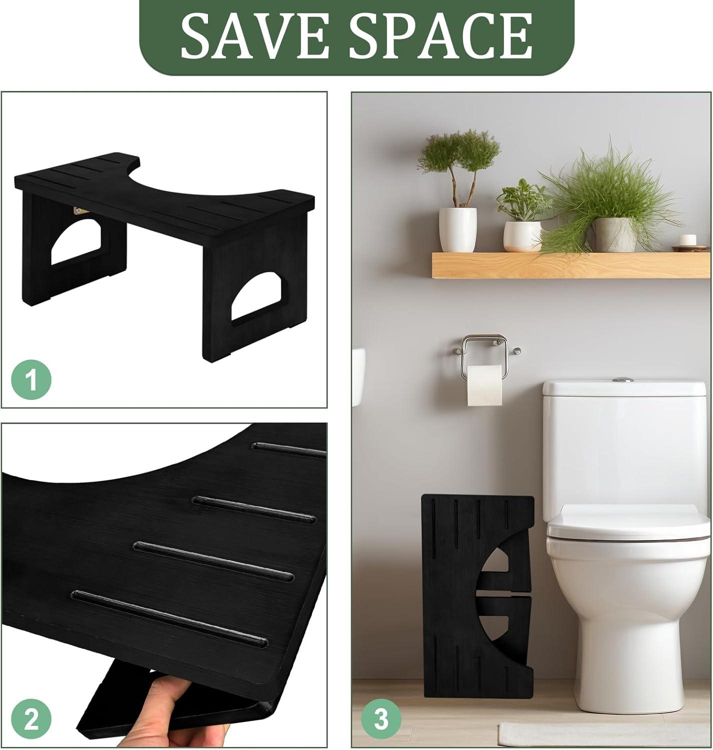 Bamboo Toilet Stool for Adults, 6.5" Toilet Stool Squat Adult Kids, Portable Simple Curve Squat Toilet Potty Stool, Non-Slip Poop Stool for Bathroom, Improve Squatting Posture and Comfort (Wood)