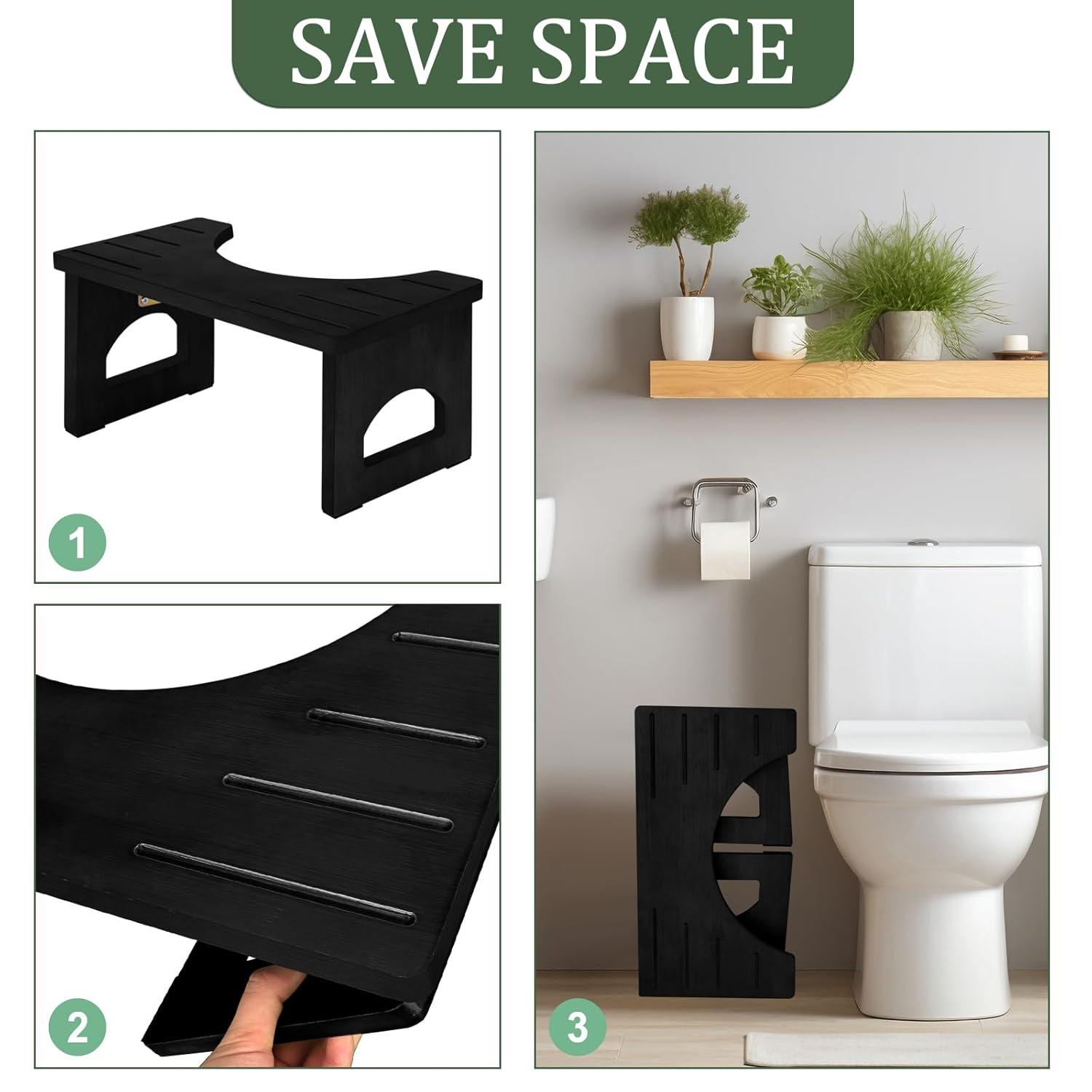 Bamboo Toilet Stool for Adults, 6.5" Toilet Stool Squat Adult Kids, Portable Simple Curve Squat Toilet Potty Stool, Non-Slip Poop Stool for Bathroom, Improve Squatting Posture and Comfort (Wood)