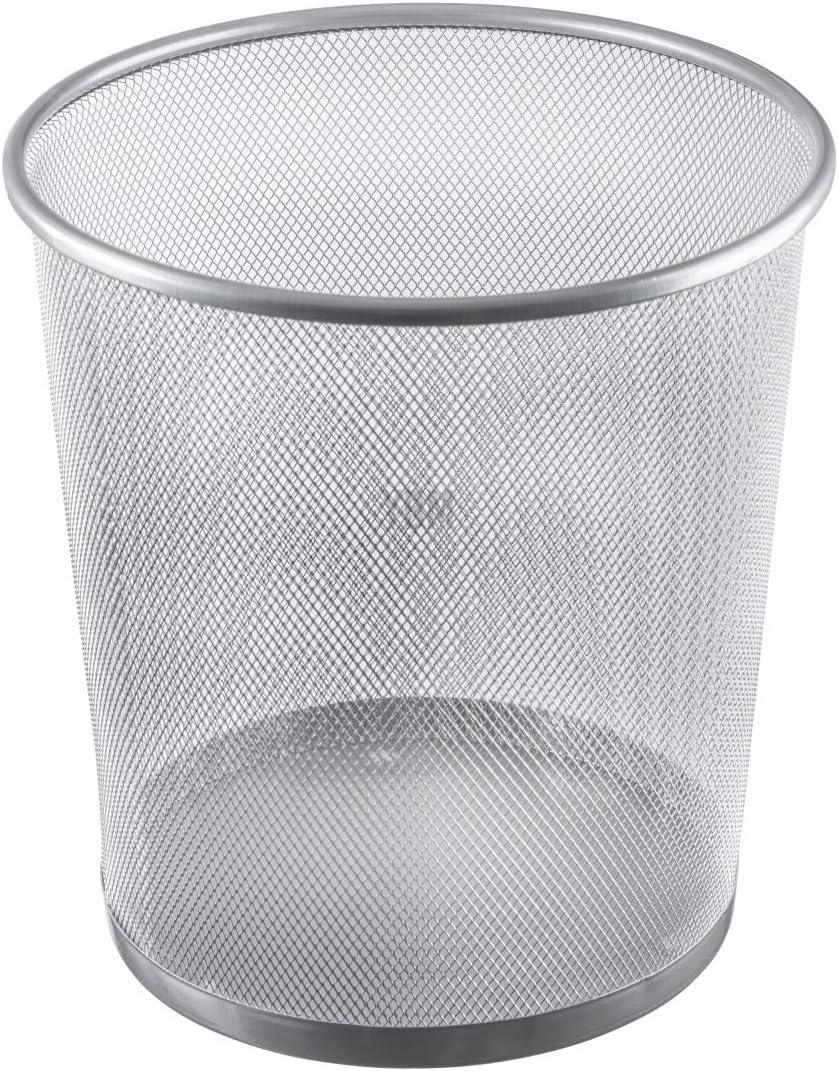 Silver Steel Mesh Round Waste Basket Trashcan