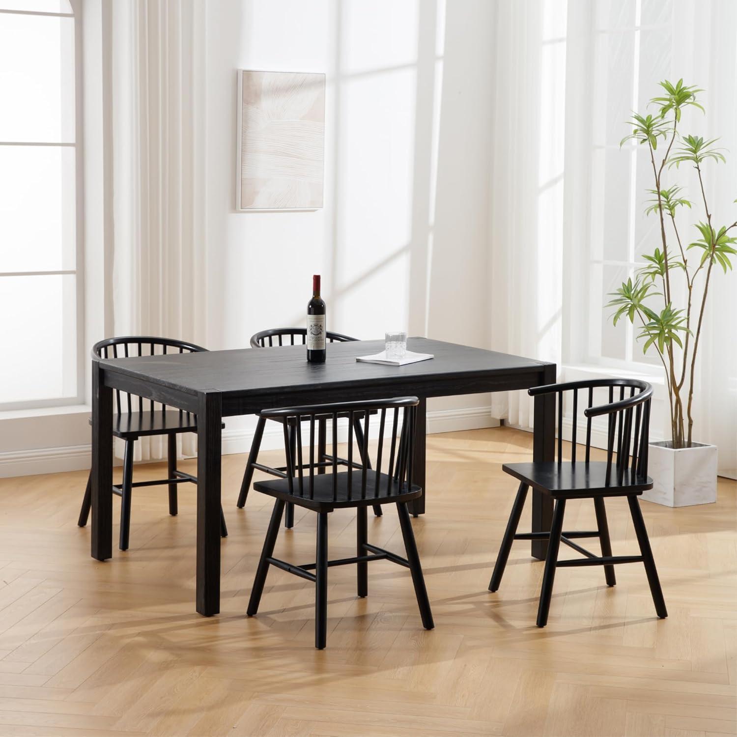 Black Solid Wood Windsor Spindle Back Dining Chairs, Set of 4