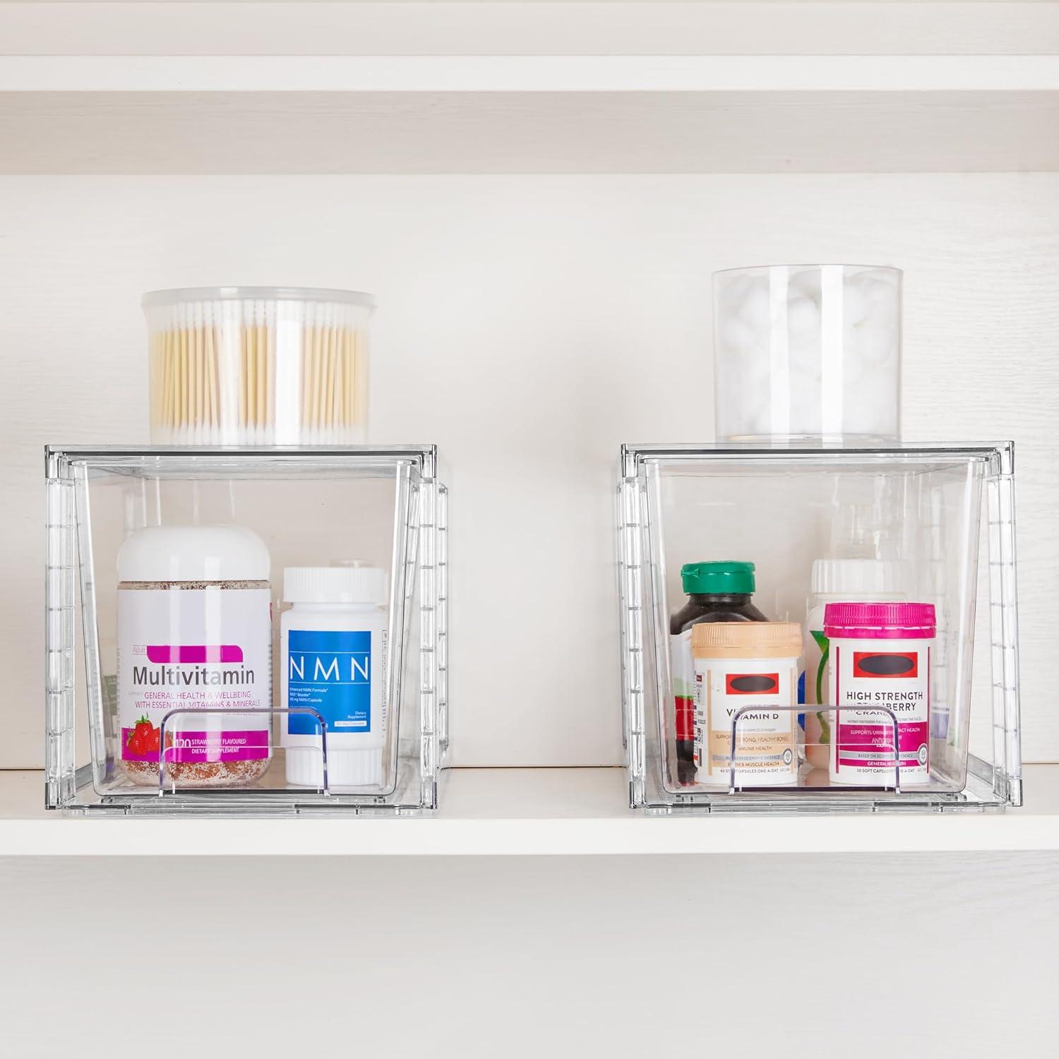 Clear Stackable Acrylic Storage Drawers with Handles, 4 Pack