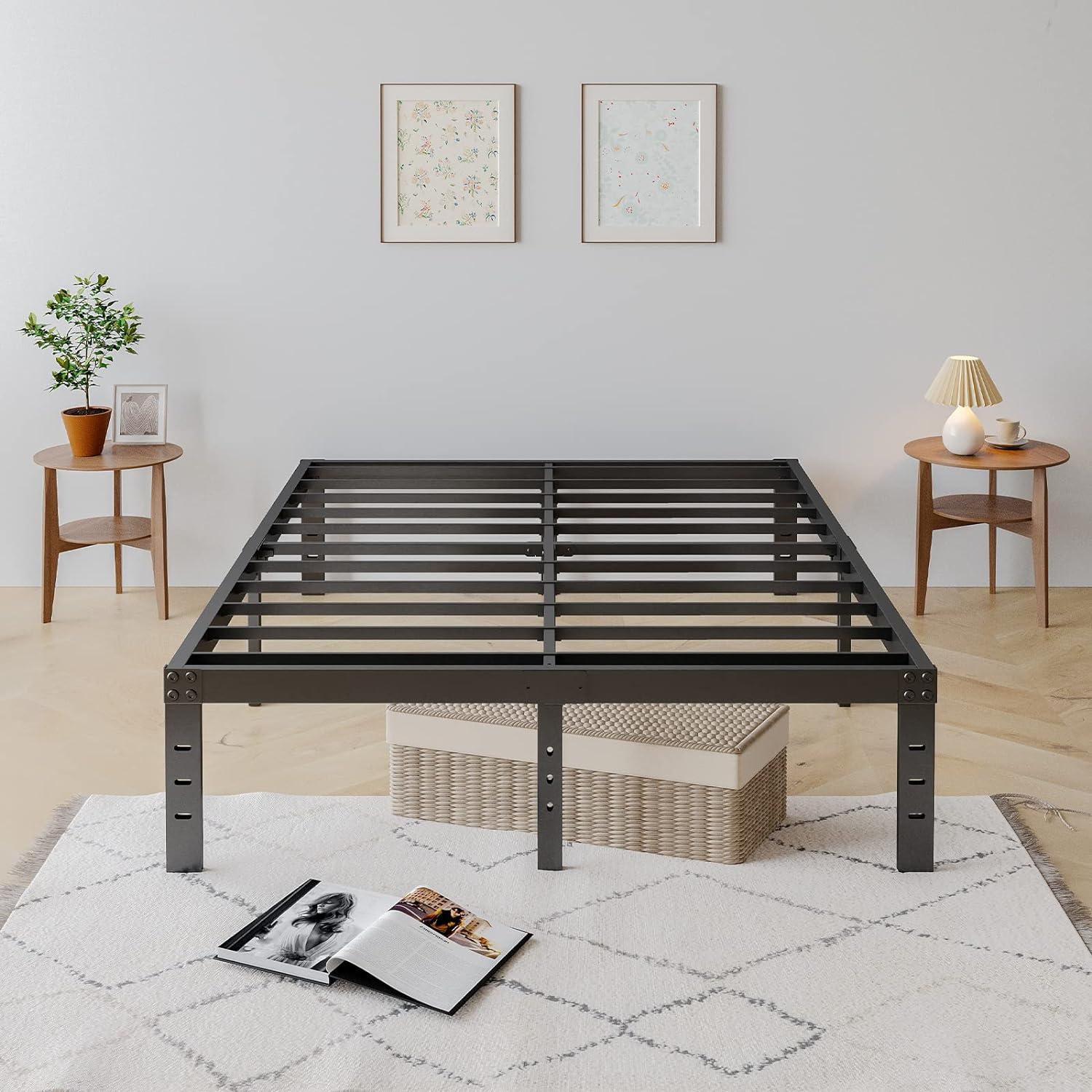 Twin Metal Bed Frame - 16 Inch Tall, No Box Spring Needed, Heavy Duty Platform With Storage Space, Sturdy Non-Slip Noiseless