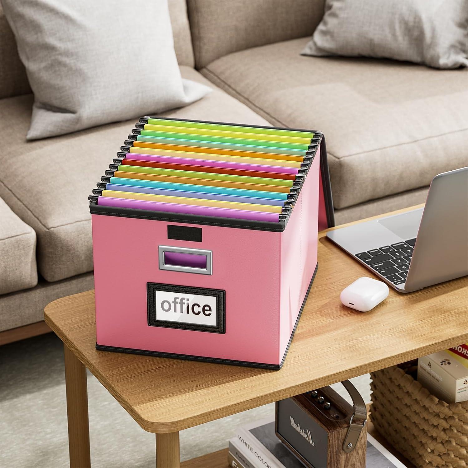 BEACHWATER POOL & SPA, LLC Upgraded File Organizer Box, Collapsible Leather Document Organizer, Hanging File Folder Organizer Box With Lid, Decorative Home/Office Filing Box Cabinet For Letter/Legal File Folder Storage