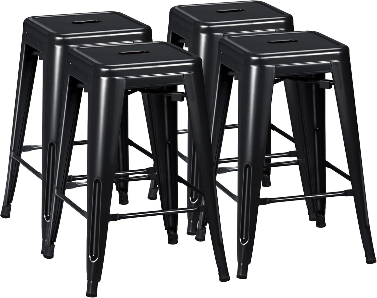 Furmax Metal Indoor-Outdoor Counter Height Stackable bar Stools, Set of 4, Black