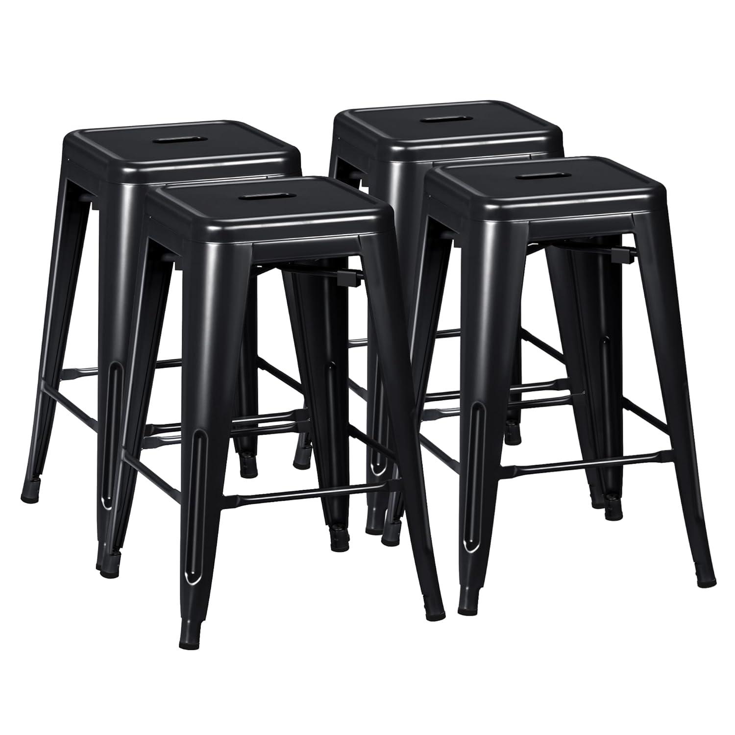 Furmax Metal Indoor-Outdoor Counter Height Stackable bar Stools, Set of 4, Black