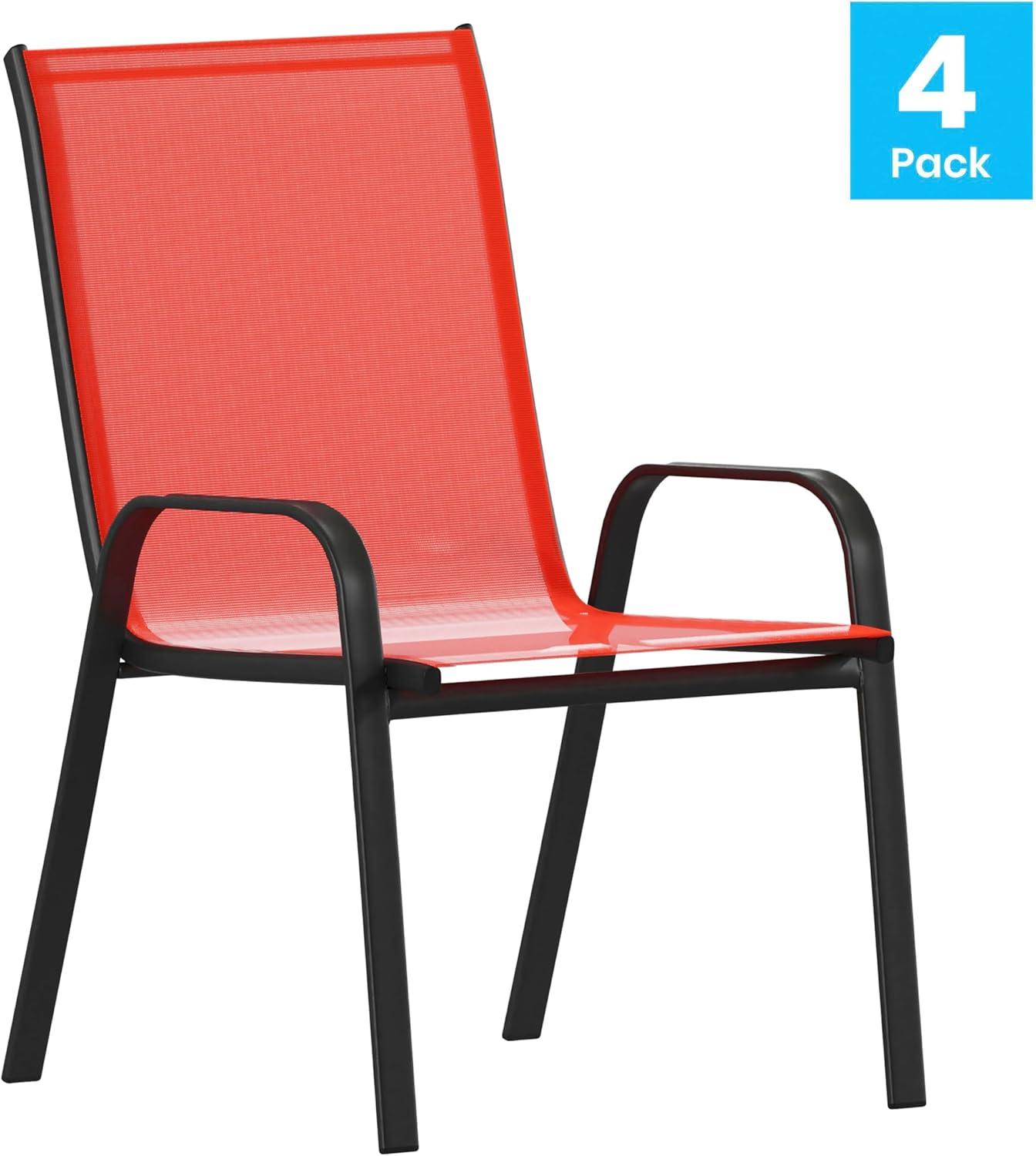 Flash Furniture Brazos Metal Patio Stack Chair in Red (Set of 4)