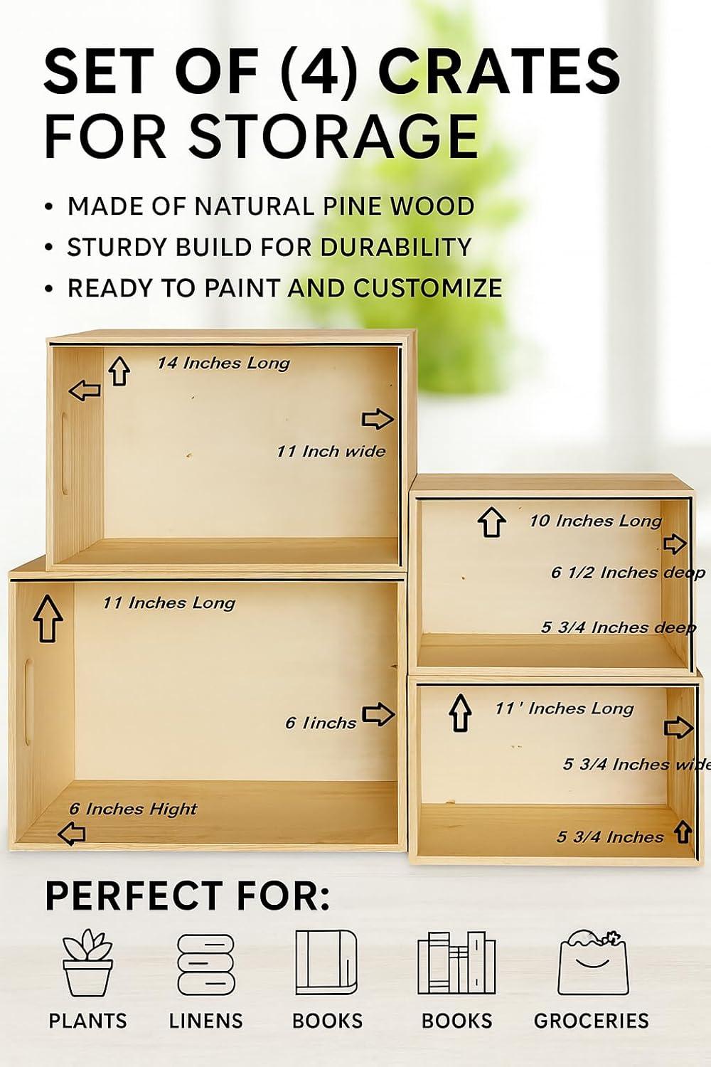 Sorbus Sorbus 2-Pack Unfinished Wood Crates Organizer Bins, Wooden Box, Cabinet Containers, Large, Set of 2