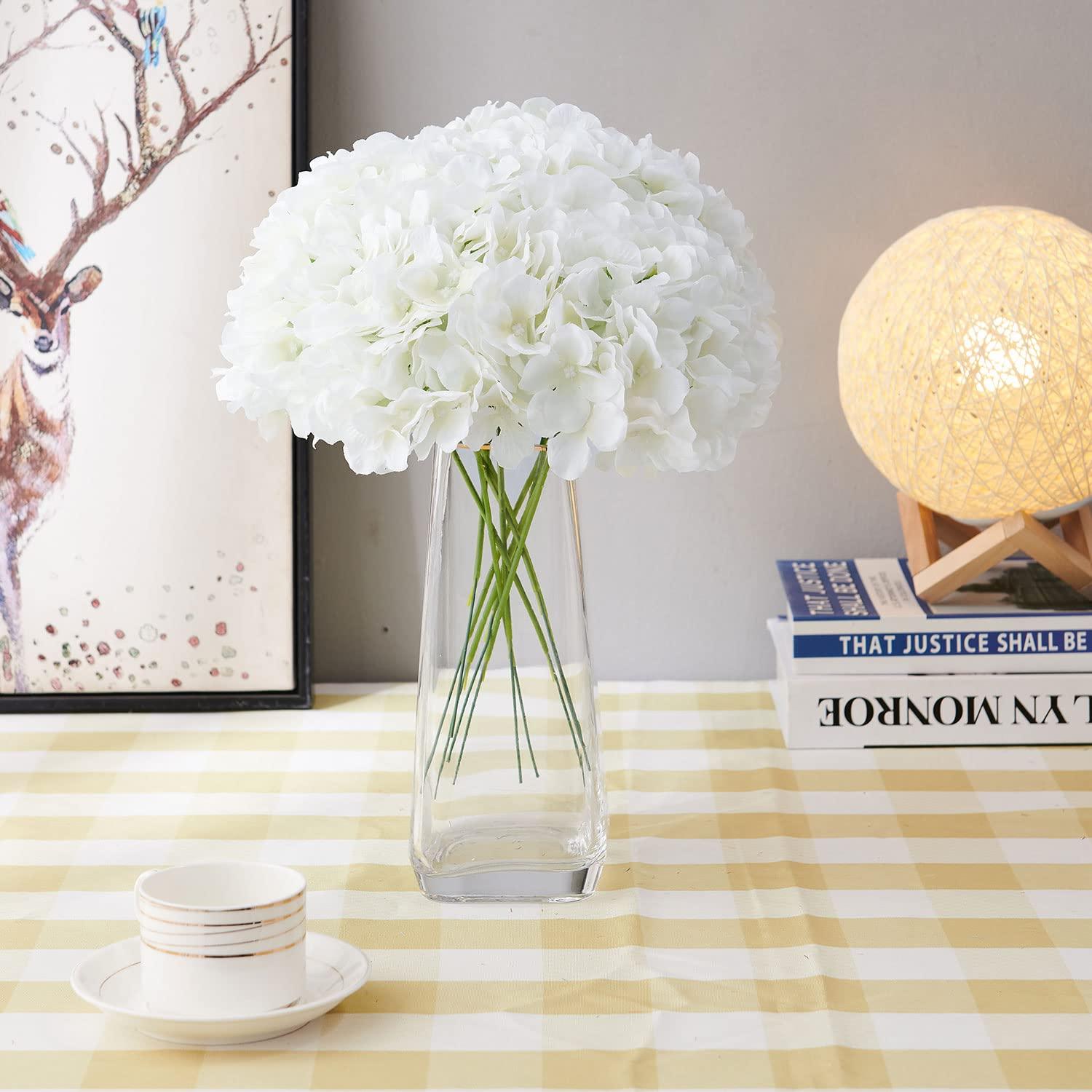 AVIVIHO Hydrangea Artificial Flowers Realistic White Fake Hydrangeas Silk Flowers with Stems Pack of 10 for Spring Mother's Day Easter Gifts Wedding Floral Bouquet Home Decor Party Decoration