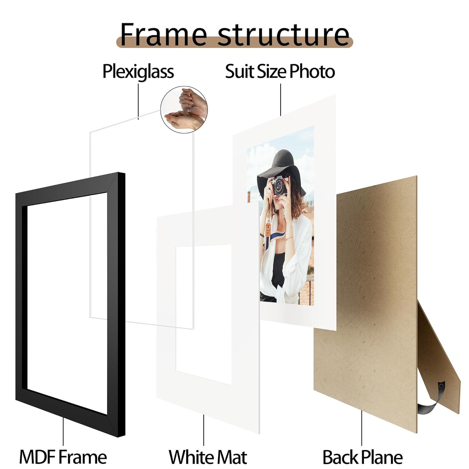 Picrit 8.5x11 Picture Frame Set of 12, Display 6x8 with Mat or 8.5 x 11 without Mat, Photo Frames for Wall Mounting or Table Top Display, Black