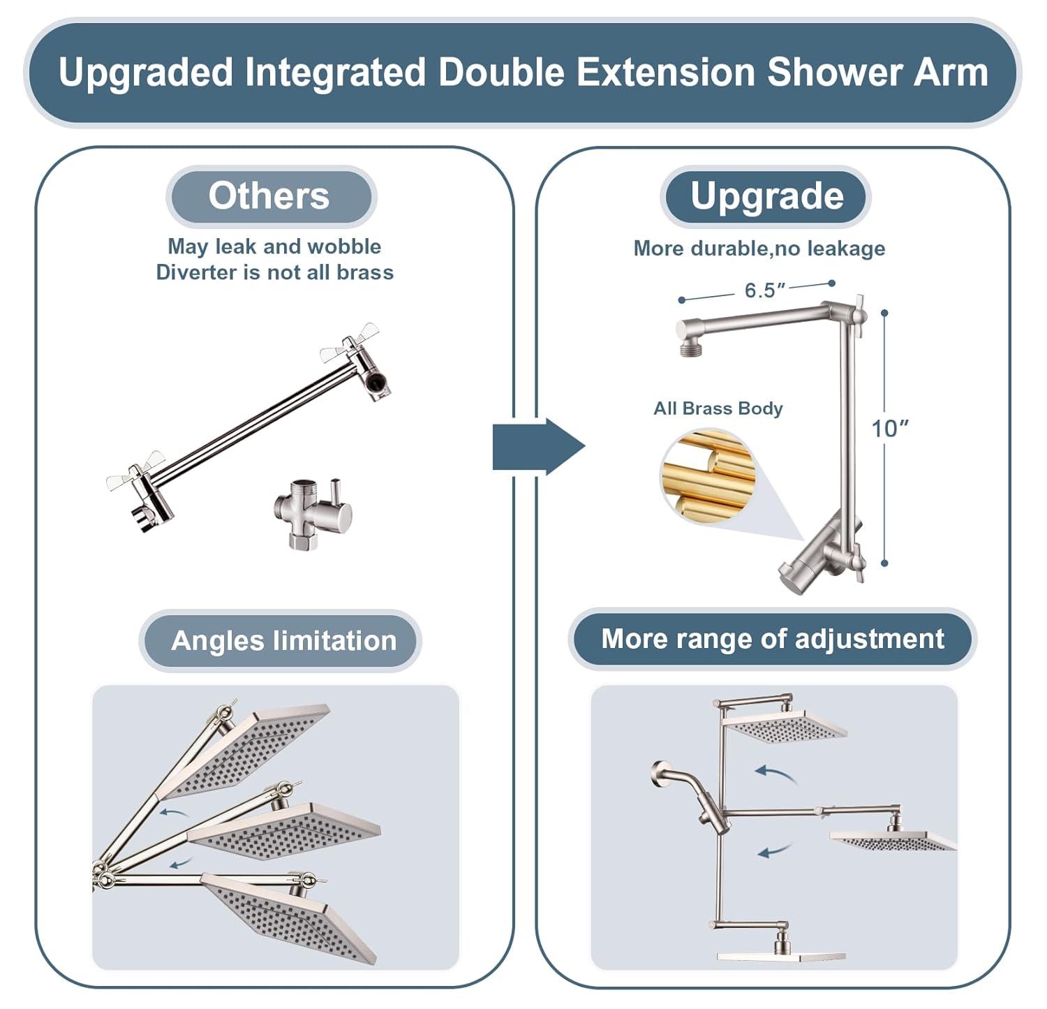 BRIGHT SHOWERS Rain Shower Head Combo, 8" Rainfall Shower with Handheld Spray, 60" Hose, 3-Way Diverter, Wall Bracket, Brushed Nickel