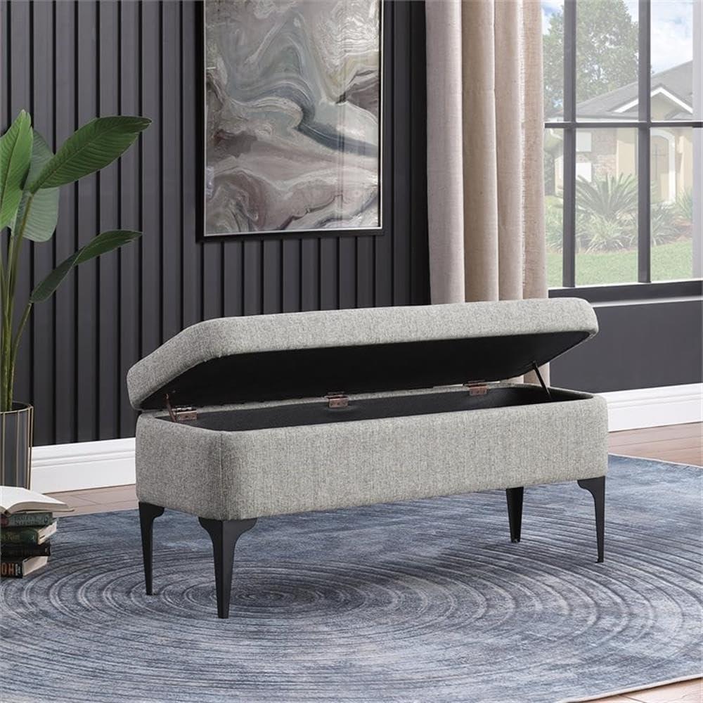 Large Modern Storage Bench Sustainable Gray Woven - HomePop