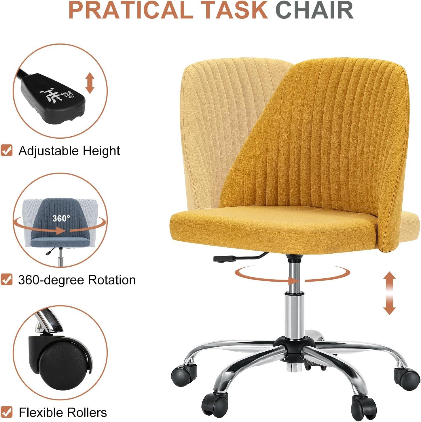 Office Desk Chair, Modern Cute Rolling Vanity Swivel Task Chairs with Wheels, Comfortable Back Seat Armless for Home, Bedrooms, Office, Study, Student, Adults, Make-up, Dressing Room, Cloud, Grey