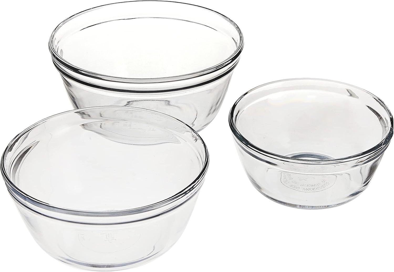 Clear Glass Mixing Bowl Set with Lids, Large, Set of 3