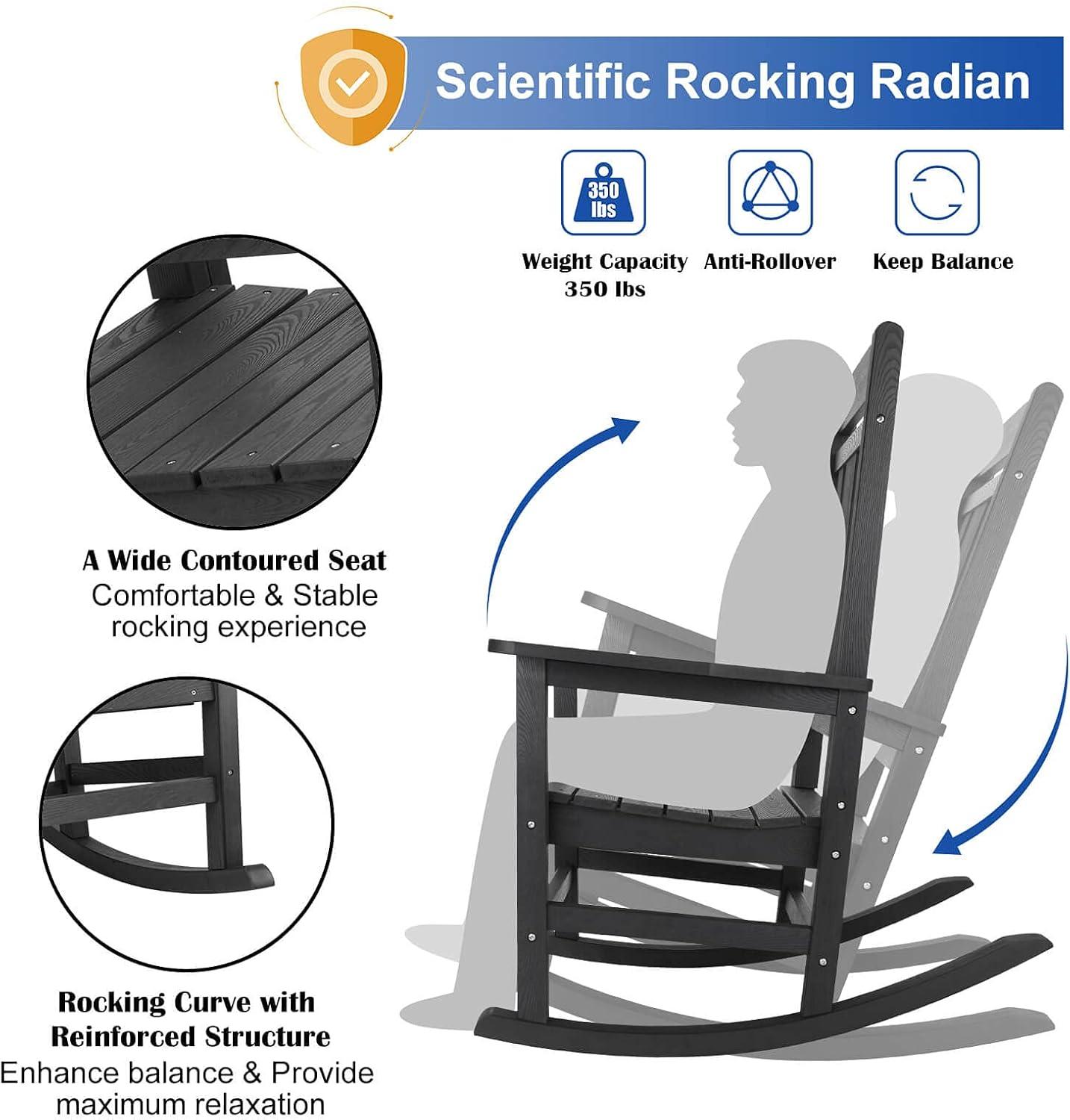 All-Weather Patio Rocking Chair with 400 lbs Weight Capacity, Oversized Porch Rocker Chair, for Backyard, , Lawn, Garden, Outdoor and Indoor, Black