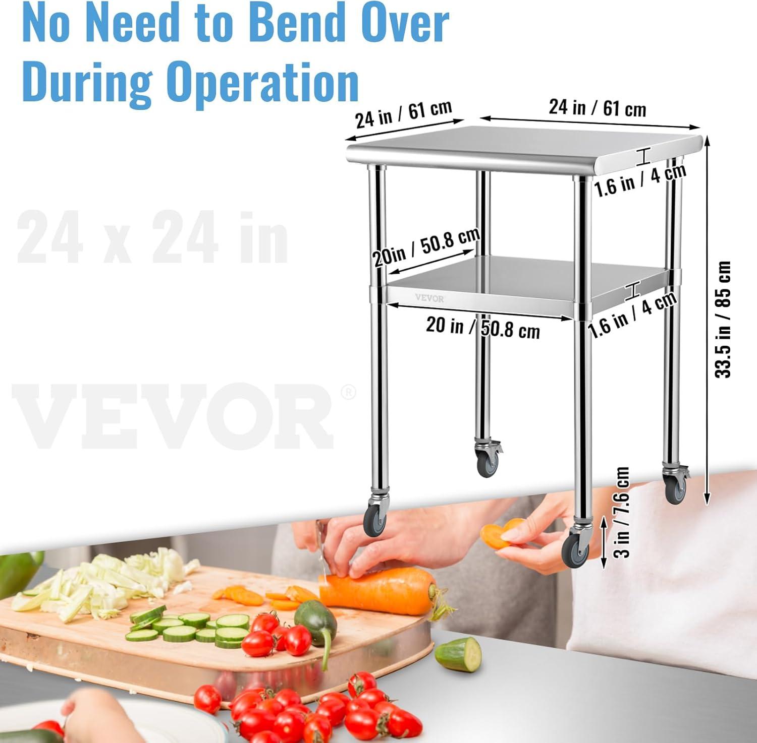 Vevor 24" W x 24" L Stainless Steel Work Table