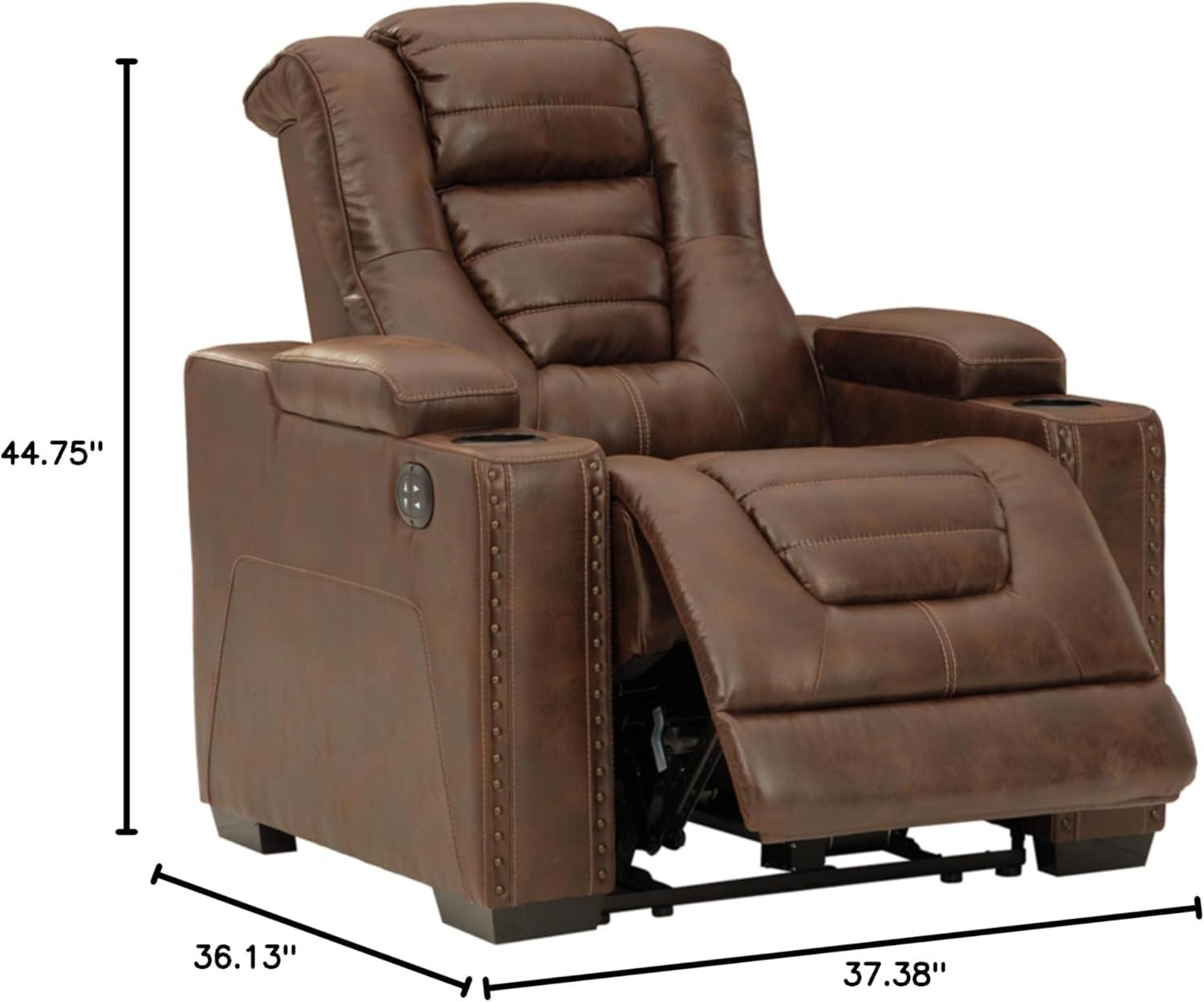 Ashley Furniture Owner's Box Faux Leather Power Recliner in Thyme