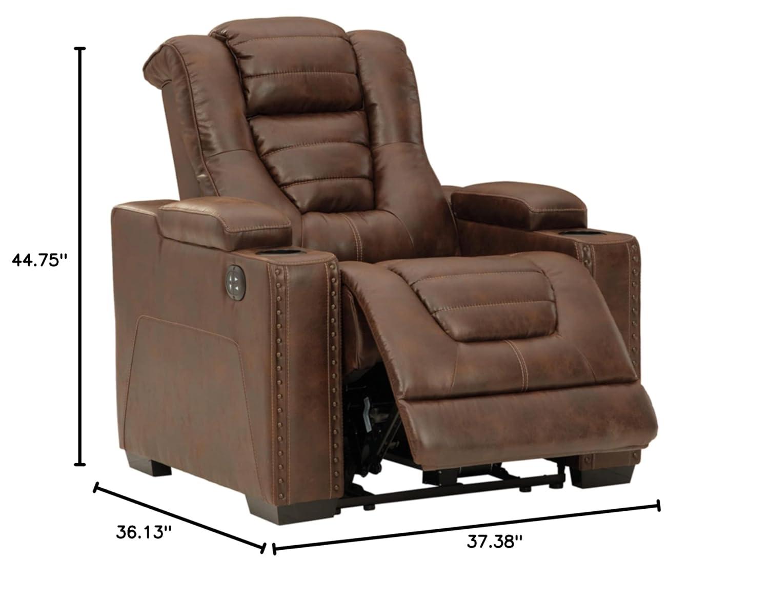 Signature Design by Ashley Owner's Box Faux Leather Power Recliner in Thyme