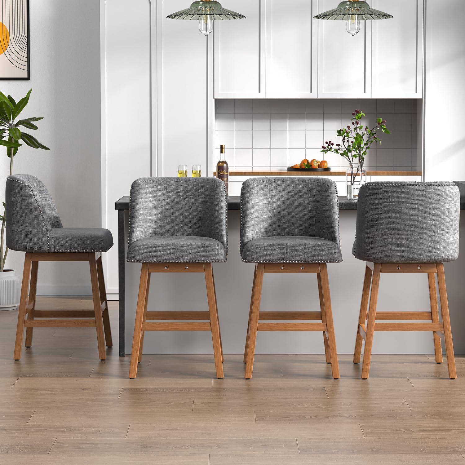 George Oliver Bar Stools Set of 2 Counter Height Chairs with Footrest for Kitchen, Dining Room And 360 Degree Solid Wood Legs Swivel Bar Stools Set of 2(Linen)