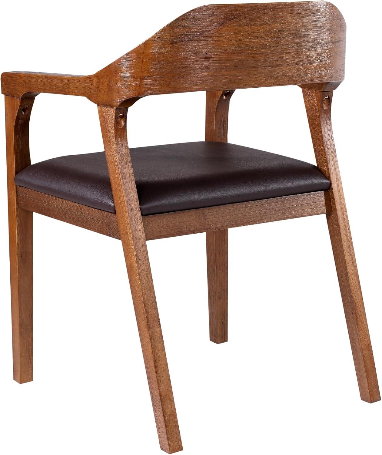 Boraam Rasmus Dining Armchair Chestnut: Upholstered Faux Leather, Mid-Century Modern Style, Wood Frame