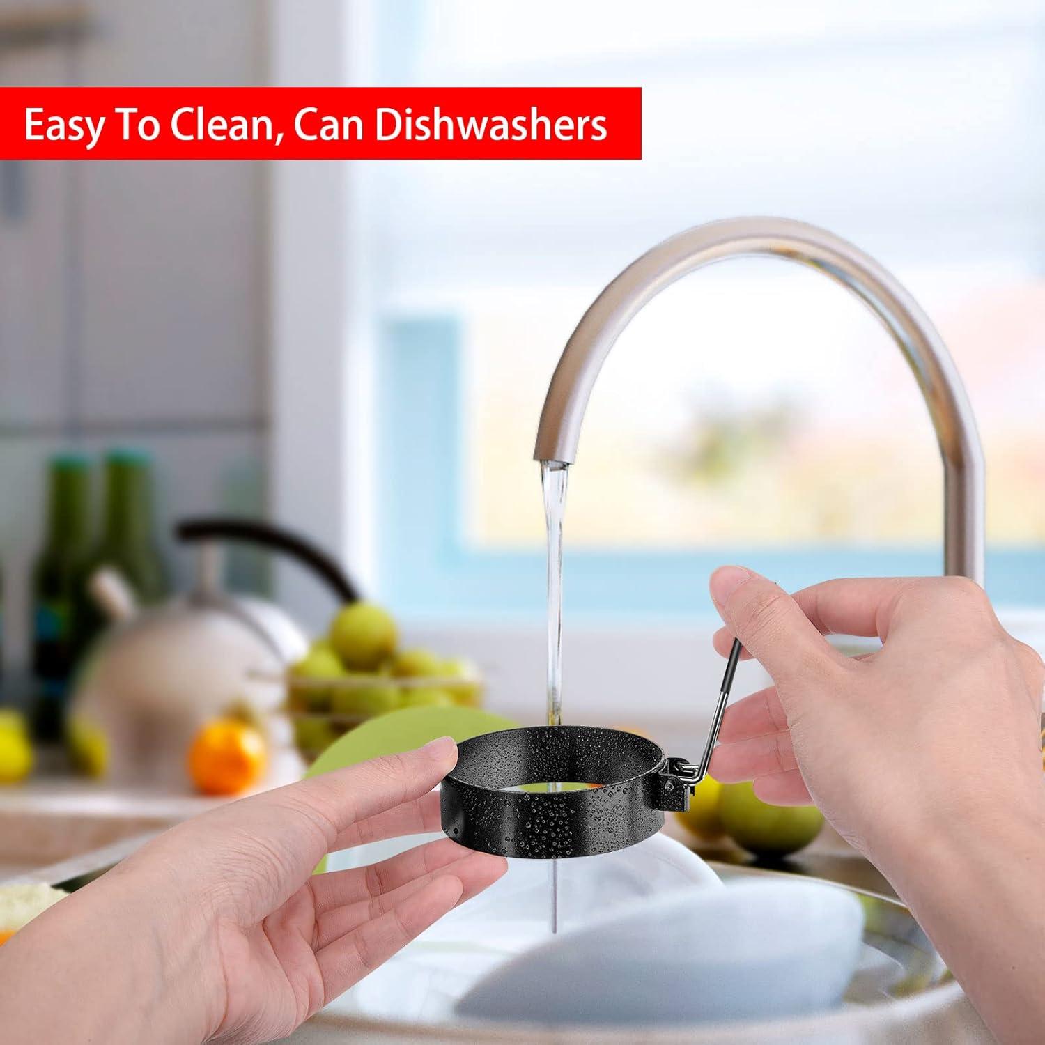 Eggs Rings 4 Pack Stainless Steel Egg Cooking Rings Pancake Mold for frying Eggs and Omelet, Black