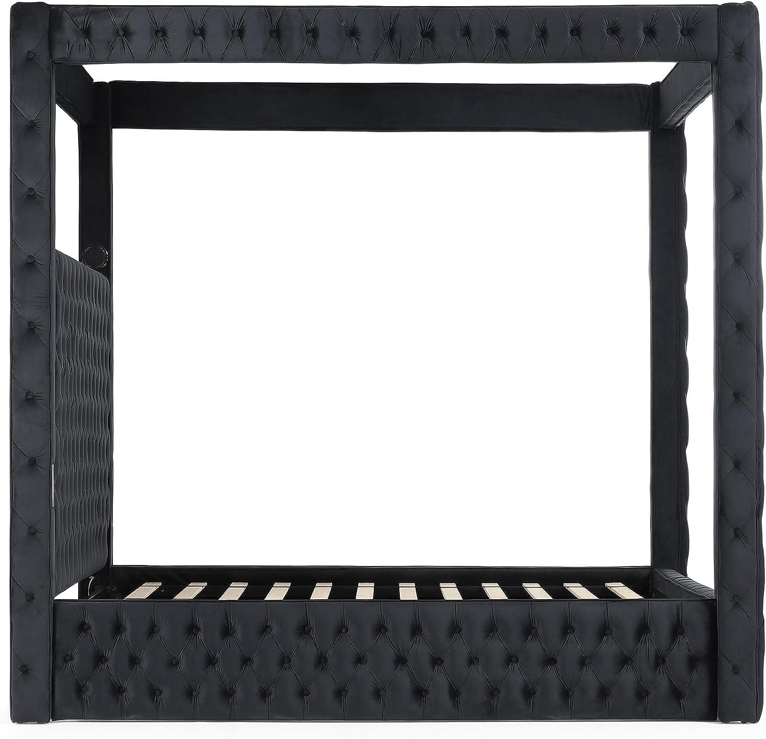 Woodpeckers Furniture and Mattress Luxurious Velvet Canopy Dream Bed with Speaker & USB Connection