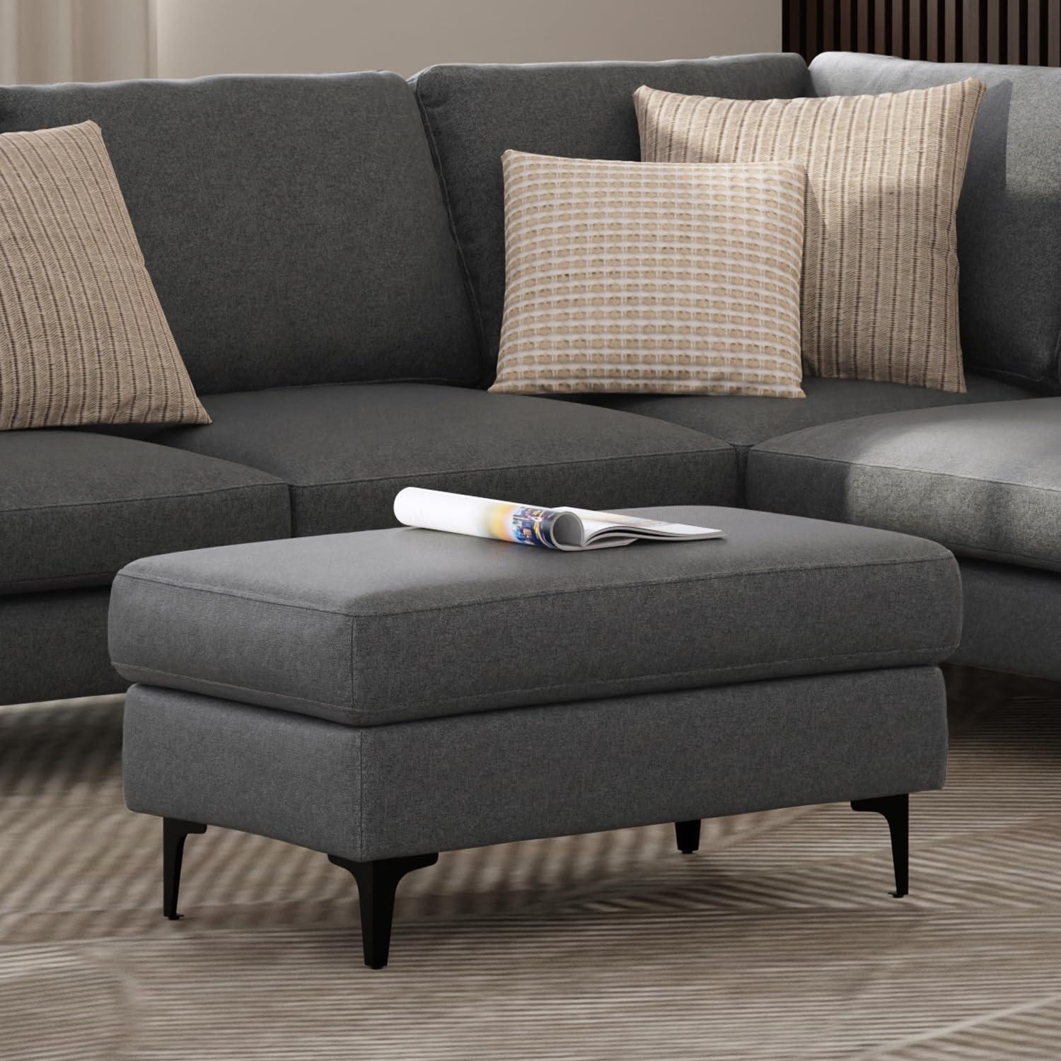 Ava Pebble Grey Upholstered Ottoman with Metal Legs