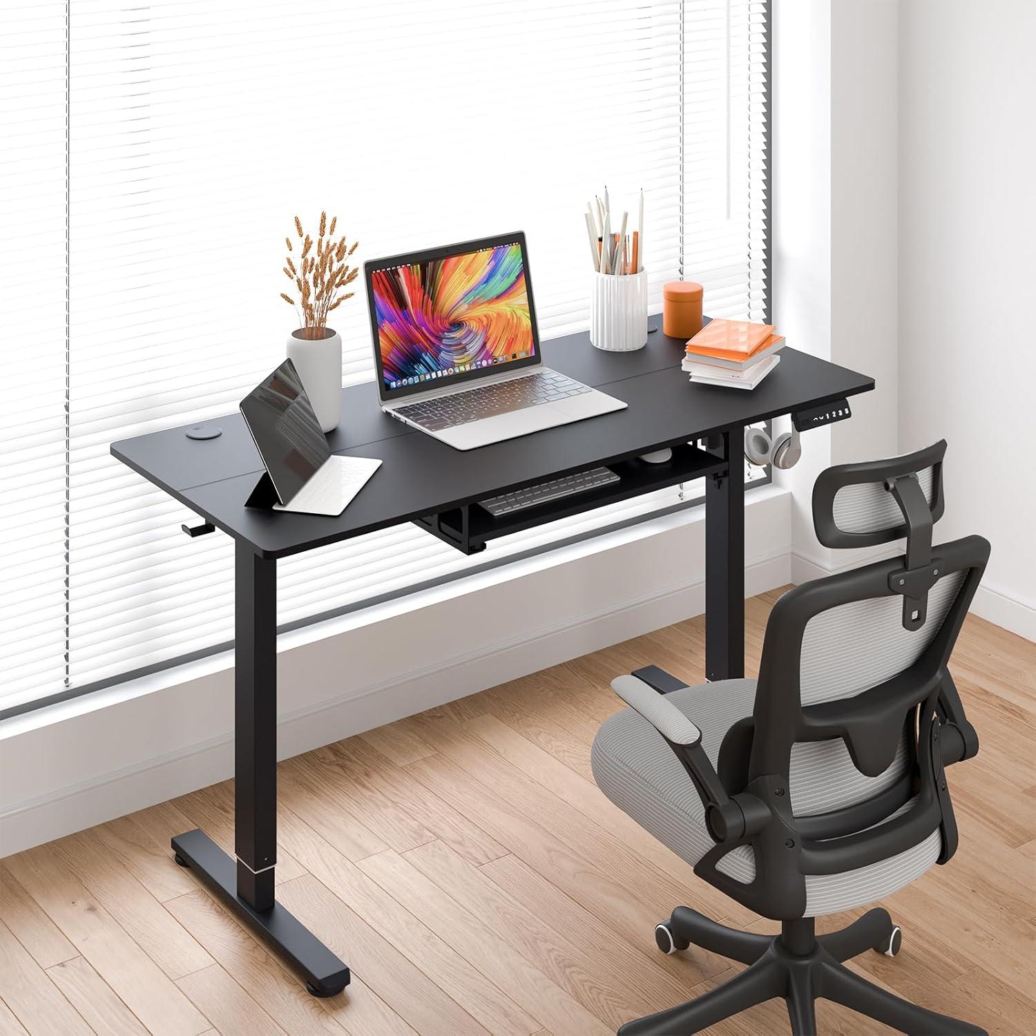 Black Adjustable Height Standing Desk with Keyboard Tray