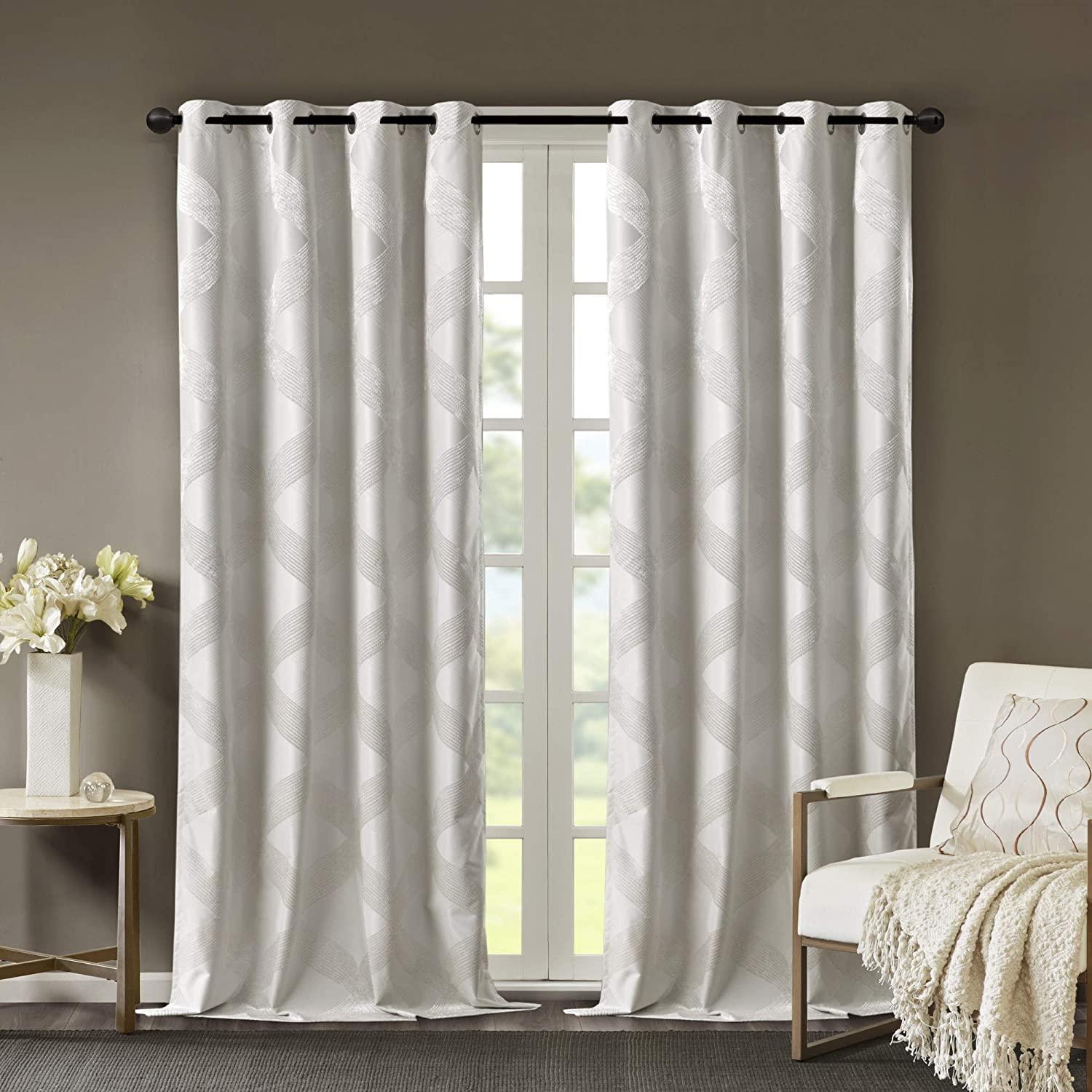 Madison Park Bentley Ogee Knitted Jacquard Geometric Total Blackout Single Curtain Panel
