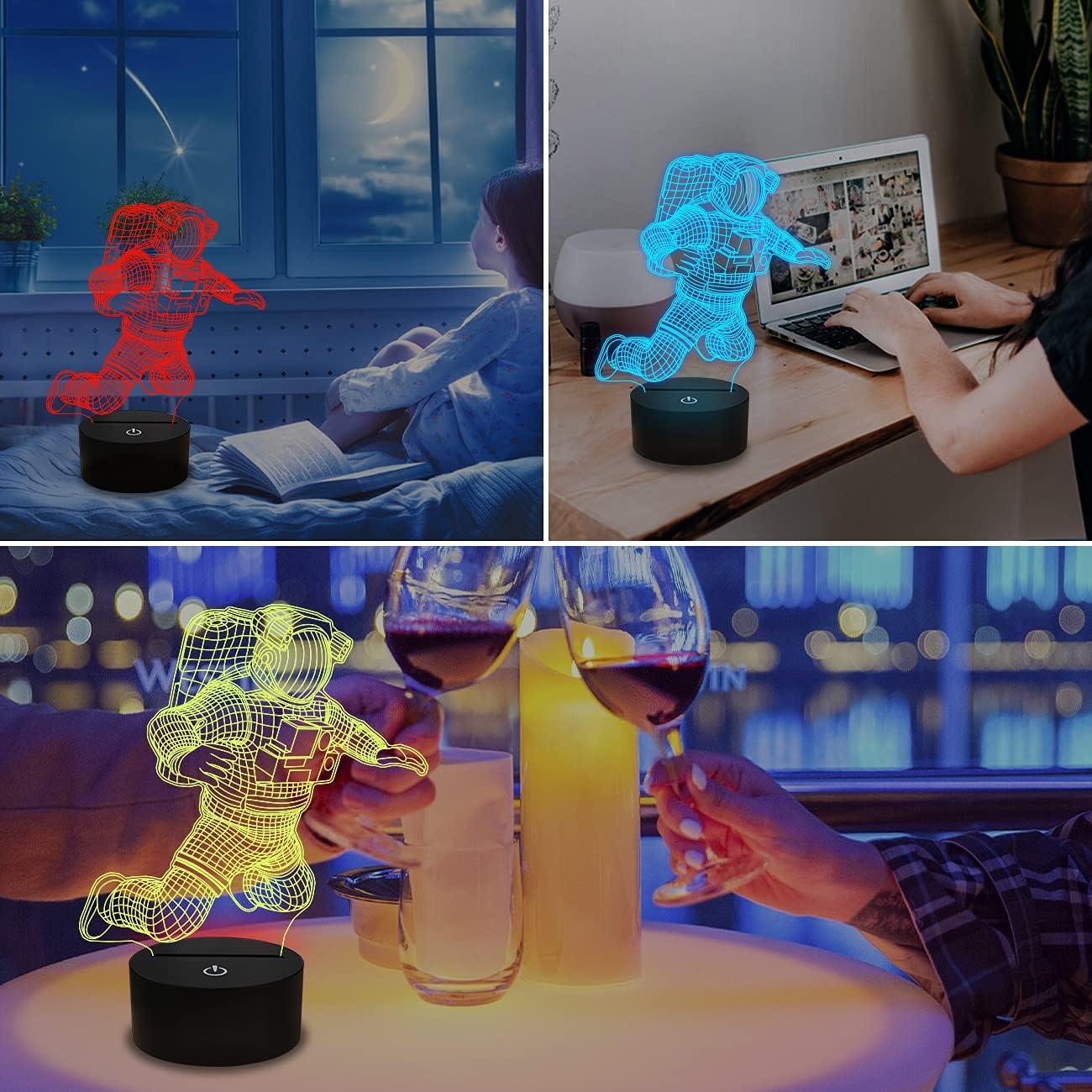 YSTIAN Spaceman 3D Night Light, Astronaut Rocket Optical Illusion Lamp Home Decor Bedroom Light with Remote Control 16 Colors Changing Xmas Birthday Gift for Outer Space Fan