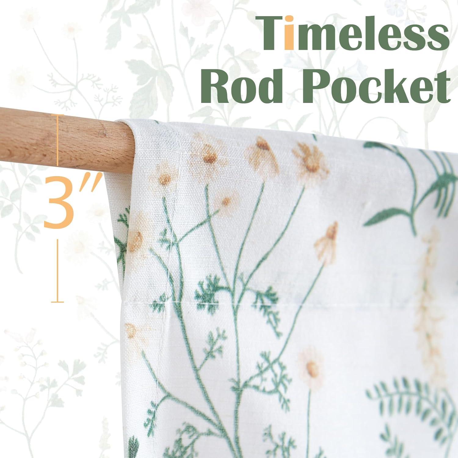 jinchan Floral Kitchen Curtains for Windows 36 Inch Linen Tier Farmhouse Cafe Curtains Country Botanic Small Window Rod Pocket Rustic Flax for Laundry Bathroom RV 2 Panels Sage Green on Beige