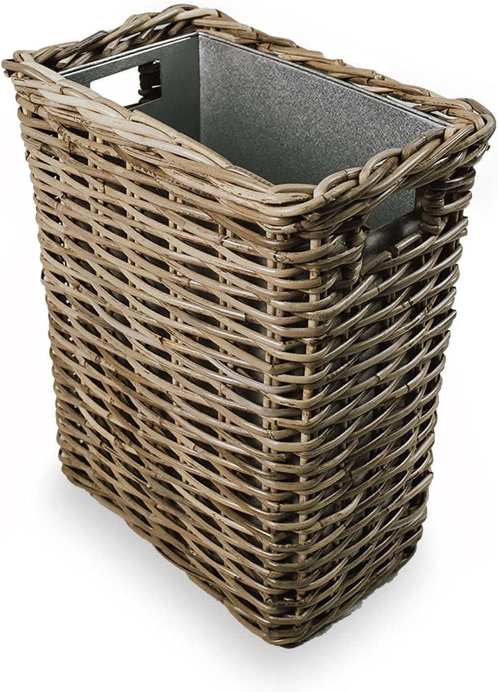 Serene Gray Rectangular Rattan Waste Basket with Metal Liner