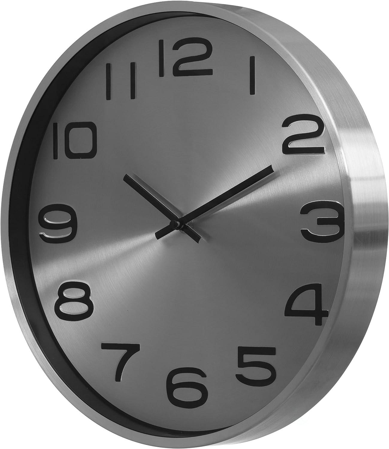 Clockswise Aluminum Round Wall Clock for Living Room, Kitchen, or Dining Room - 12 in Large Round Clock for Home, Silent Ticking, Battery Operated