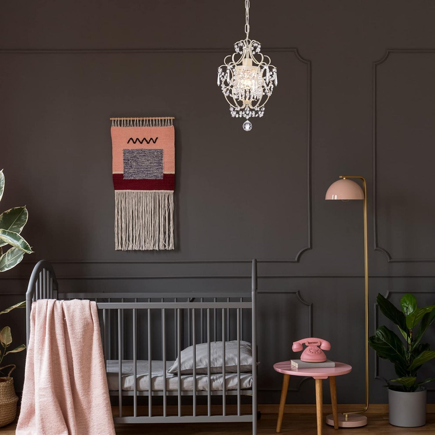 Edvivi Amorette Mini Chandelier Crystal Chandeliers, 1 Light Modern Elegant Glam Ceiling Light Fixture Ivory, Adjustable Hanging Lighting for Closet, Bedroom, Girls Room, Kitchen Island