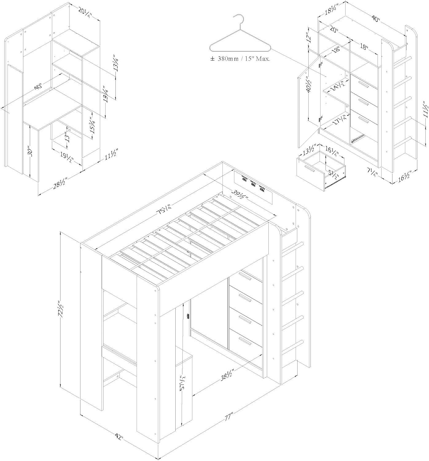 Logik Twin Loft Bed with Bookcase by South Side Living