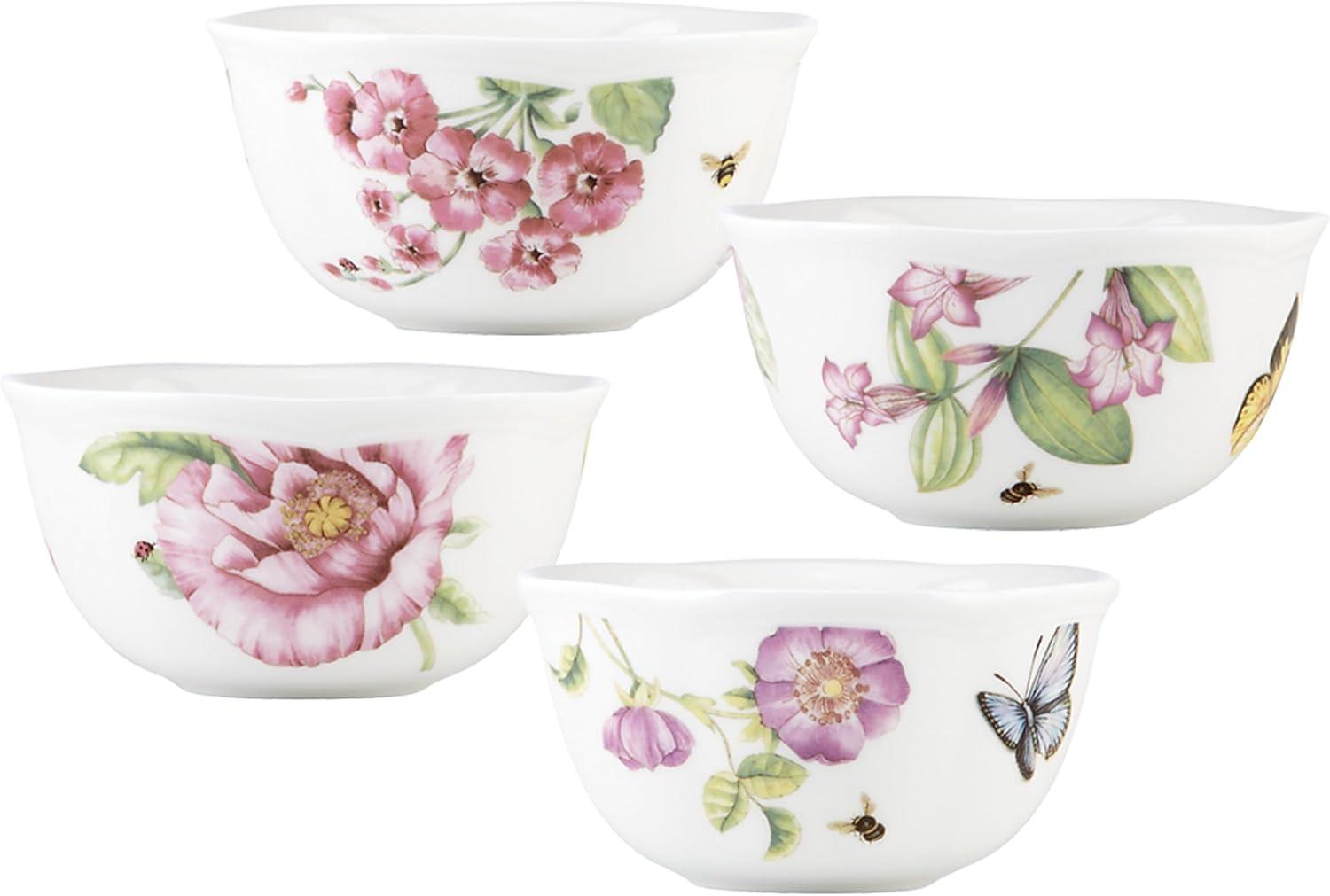 Butterfly Meadow Bloom Ceramic Dessert Bowl Set, 4-Piece