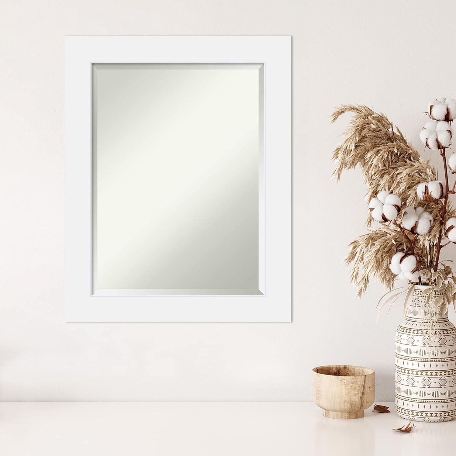 Corvino White Beveled Wood Frame Rectangular Wall Mirror