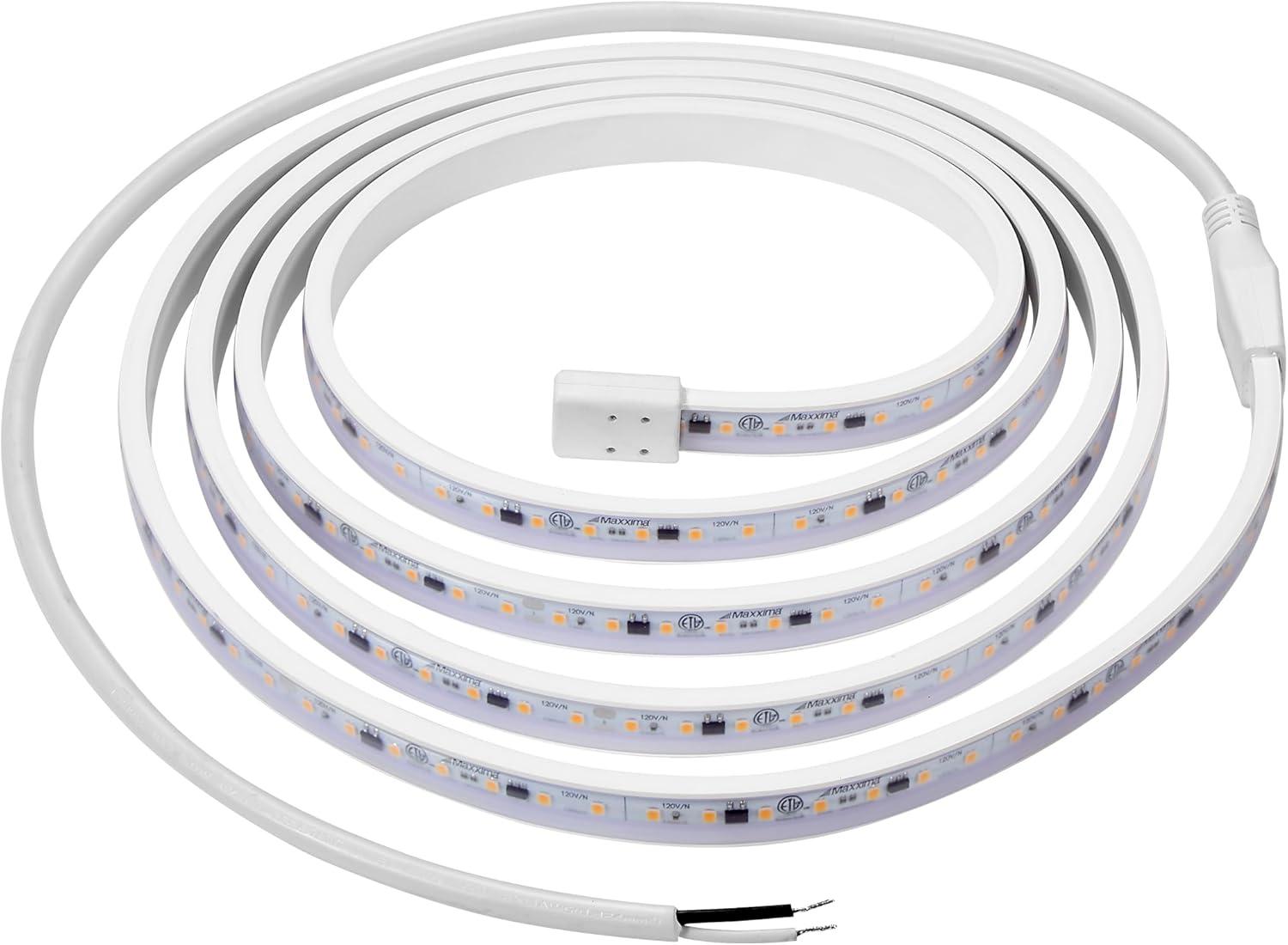 Maxxima 96 in. LED Under Cabinet Strip Light, Hardwired, 3680 Lumens, 3000K Warm White, 120V White Cove Light