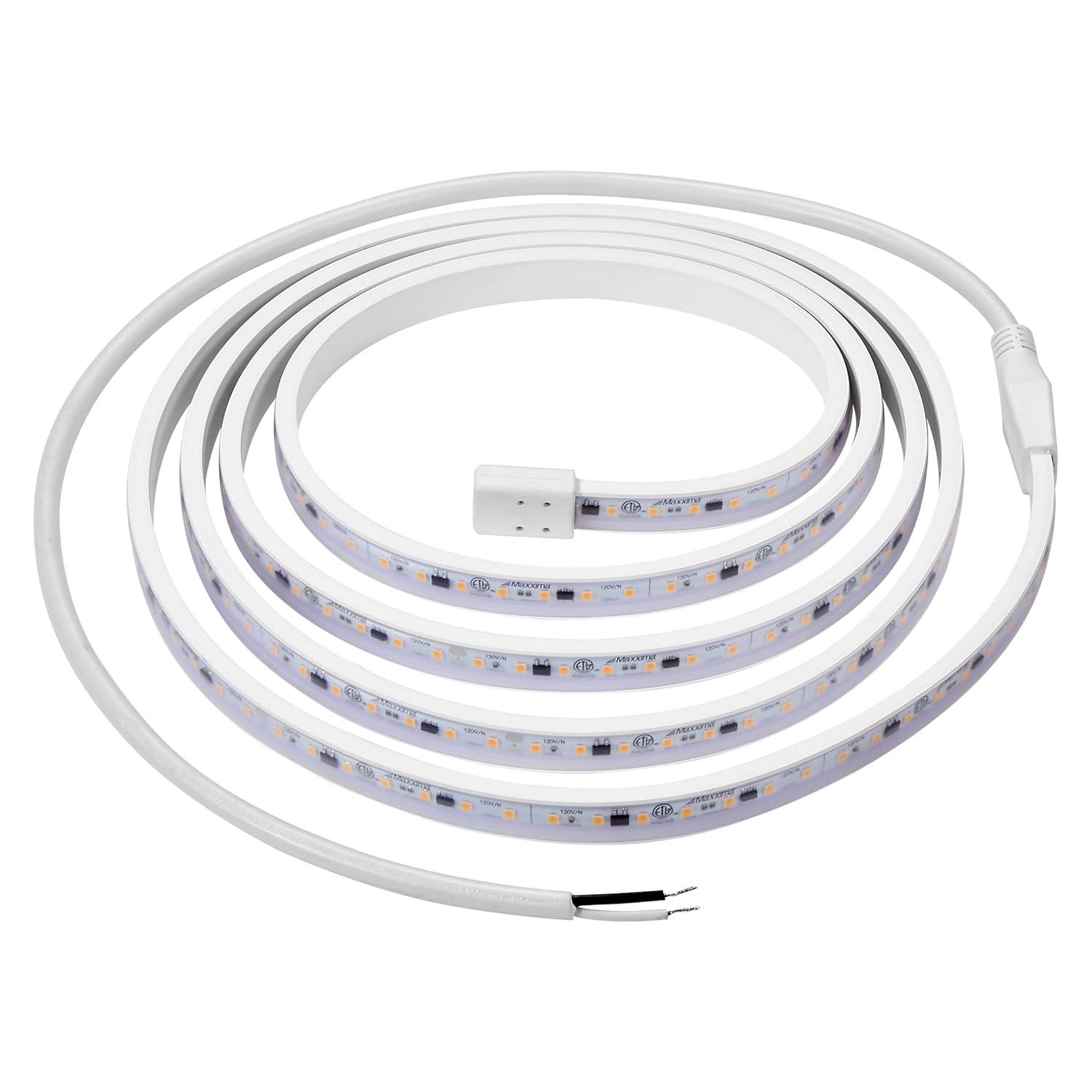 Maxxima 96 in. LED Under Cabinet Strip Light, Hardwired, 3680 Lumens, 3000K Warm White, 120V White Cove Light