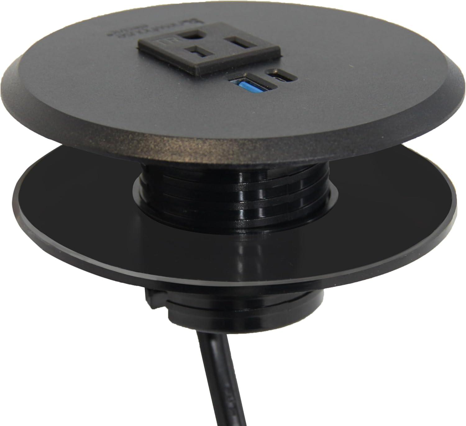 2-4 in. Universal Desk Grommet with Tamper Resistant Electrical Outlet, USB Ports, and 6.5-ft. Cable